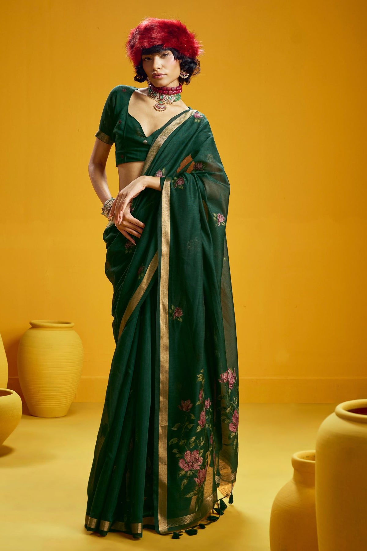 Buy MySilkLove Sage Green Handloom Muga Cotton Saree Online