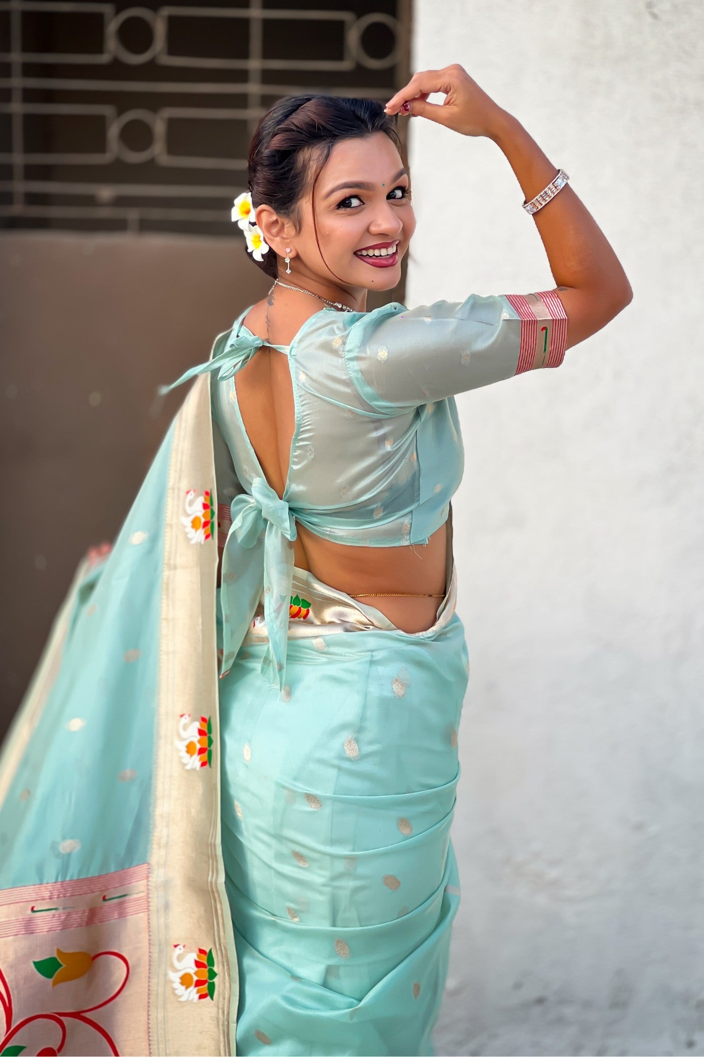 MySilkLove Prussian Blue Organza Woven Paithani Saree