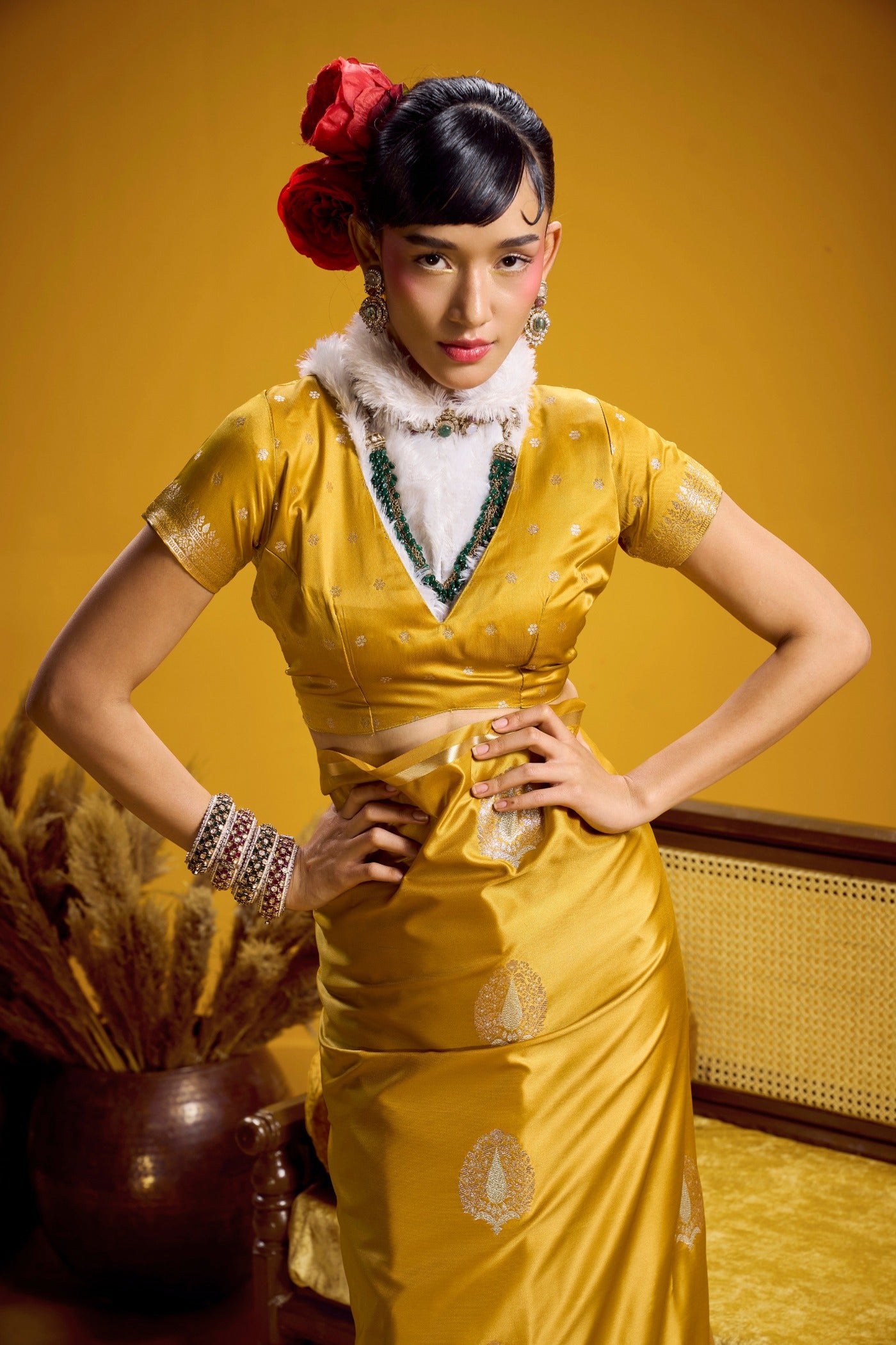 Buy MySilkLove Safety Yellow Handloom Satin Silk Saree Online
