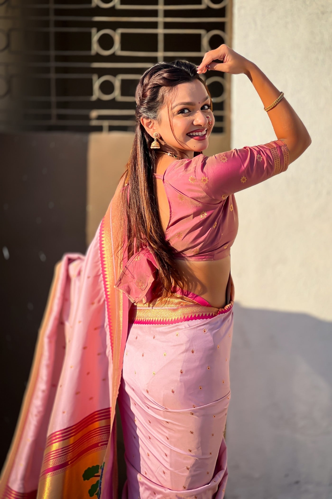 Buy MySilkLove Brilliant Rose Pink Zari Woven Paithani Saree Online