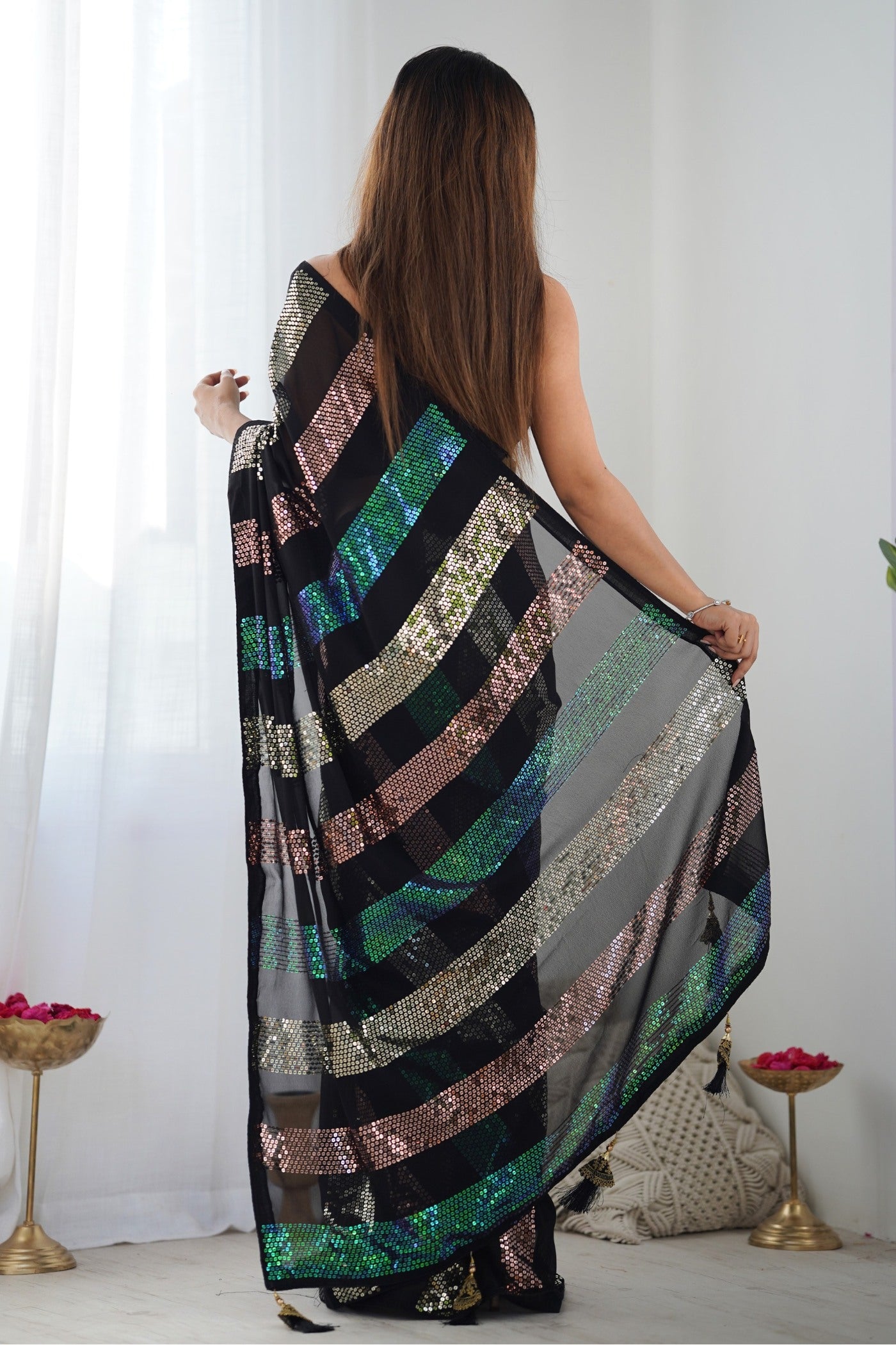 Buy MySilkLove Bitter Black Georgette Partywear Saree Online