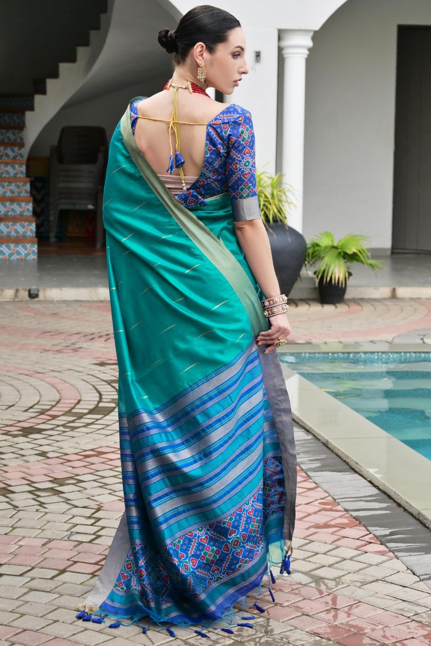 Buy MySilkLove Baby Blue Meenakari Woven Patola Saree Online