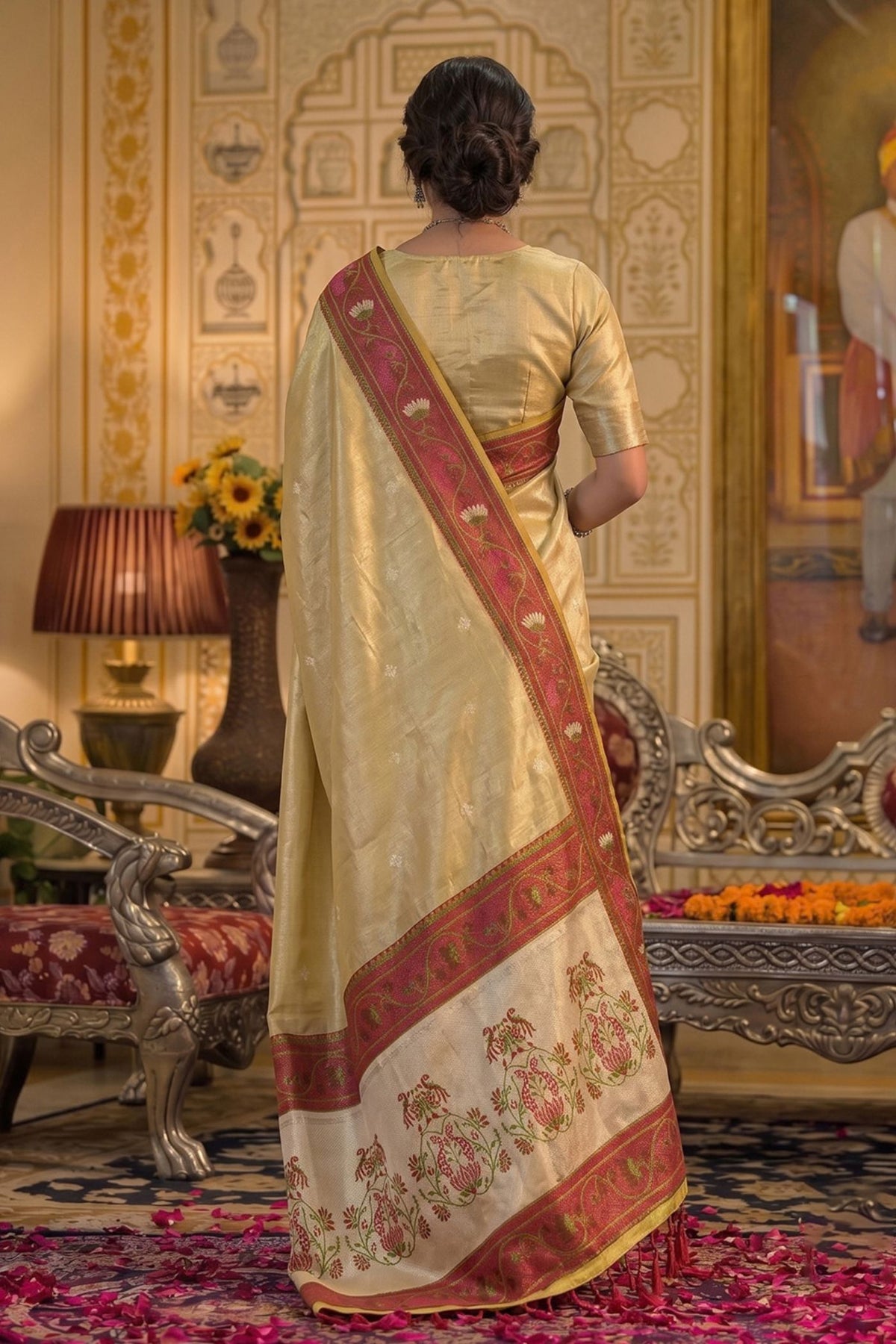 Buy MySilkLove Desert Sand Woven Tissue Silk Saree Online