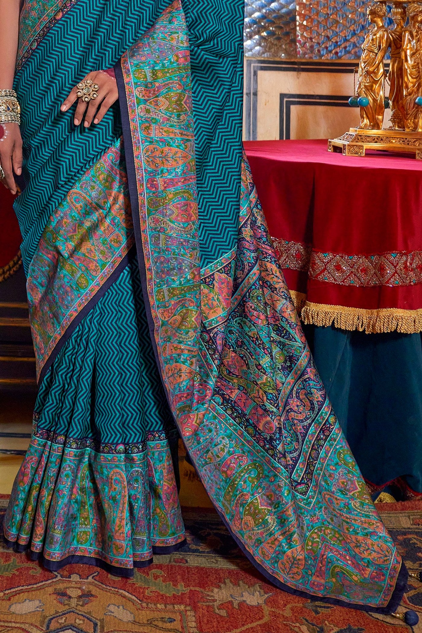 Buy MySilkLove Globe thistle Blue Banarasi Jamawar Saree Online