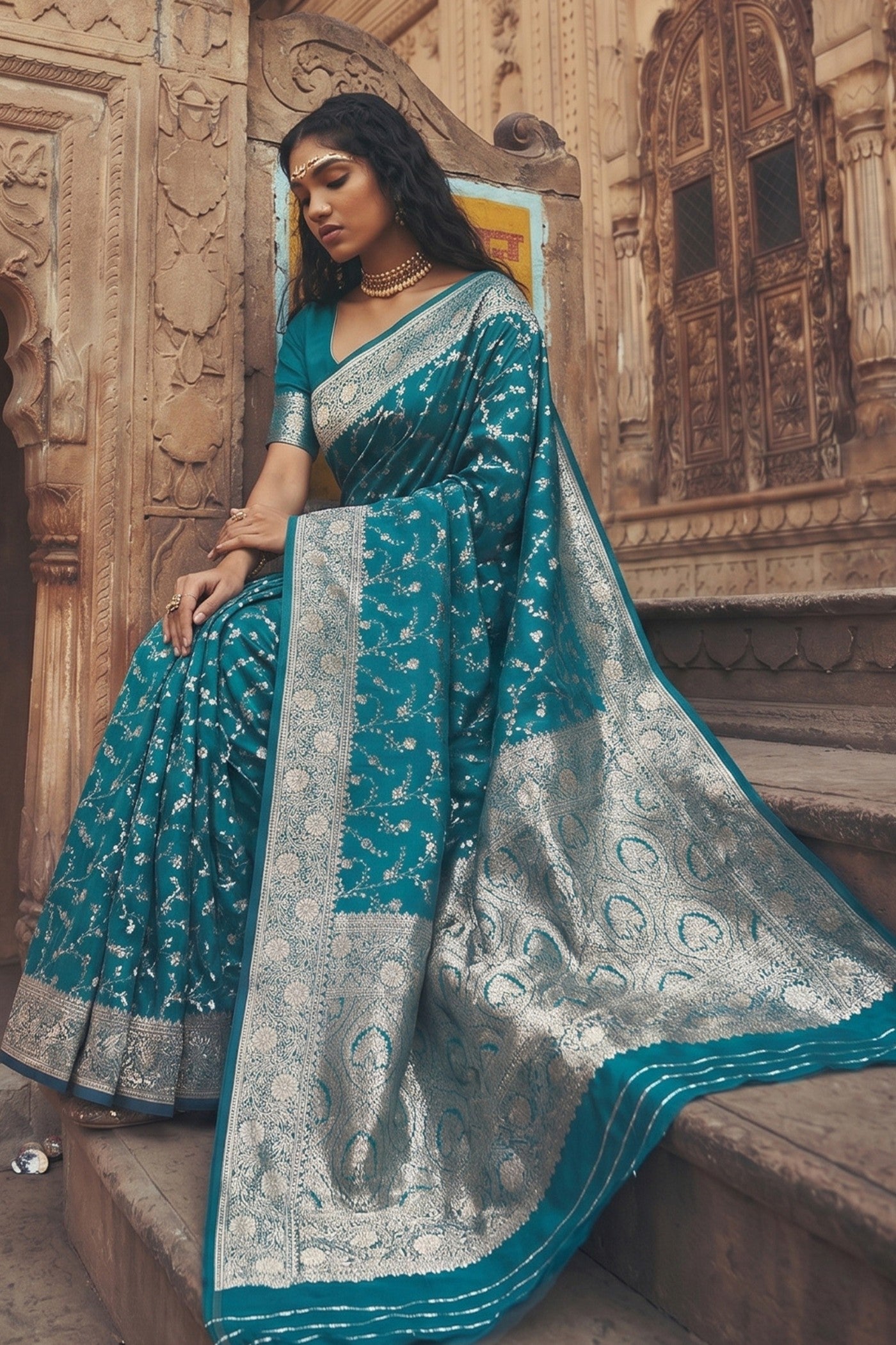Buy MySilkLove Dodger Blue Woven Banarasi Saree Online