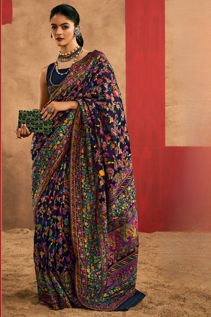 Buy MySilkLove Force Blue Kashmiri Handloom Jamewar Saree Online