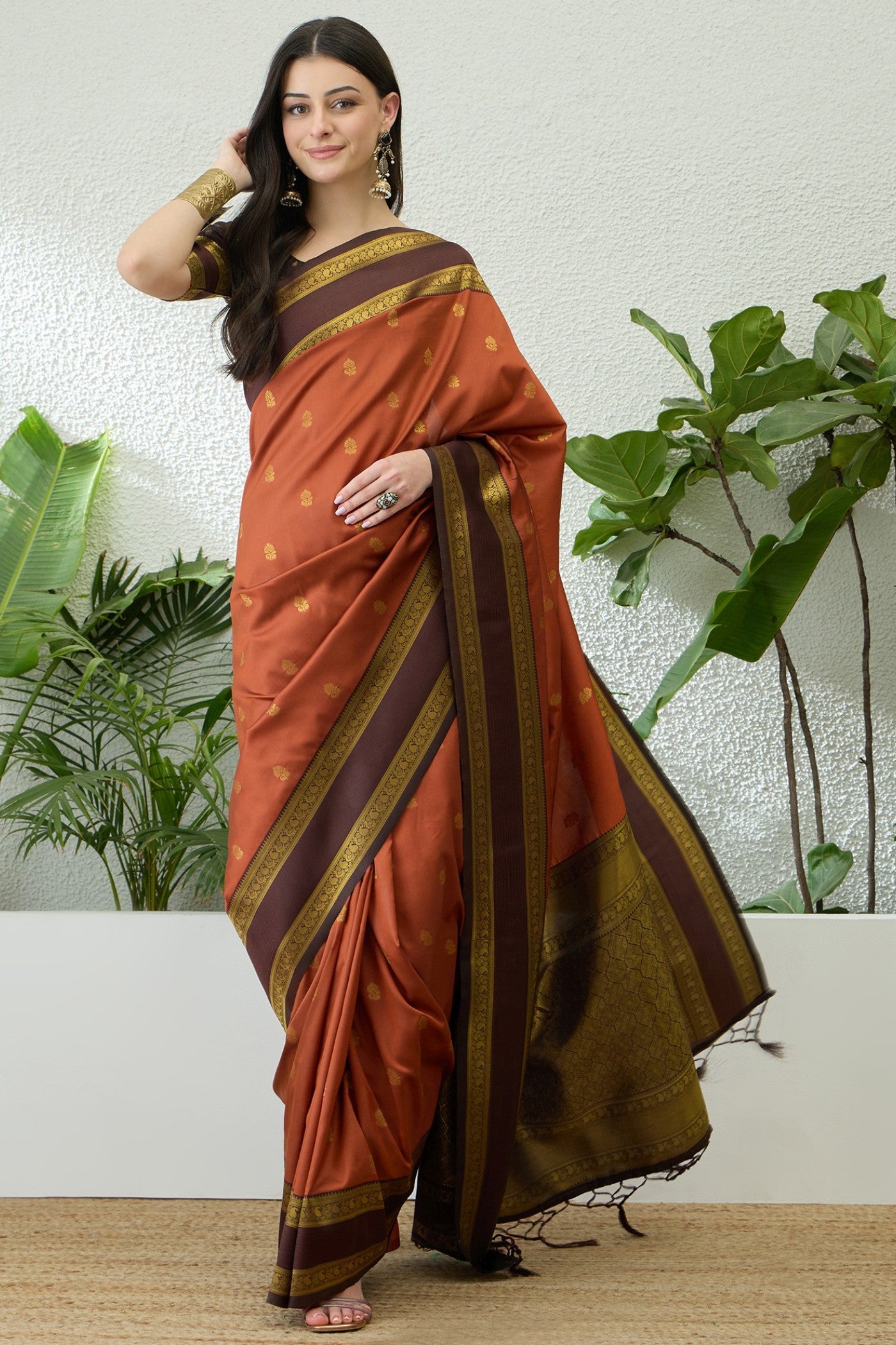 Buy MySilkLove Auburn Brown Banarasi Woven Soft Silk Saree Online