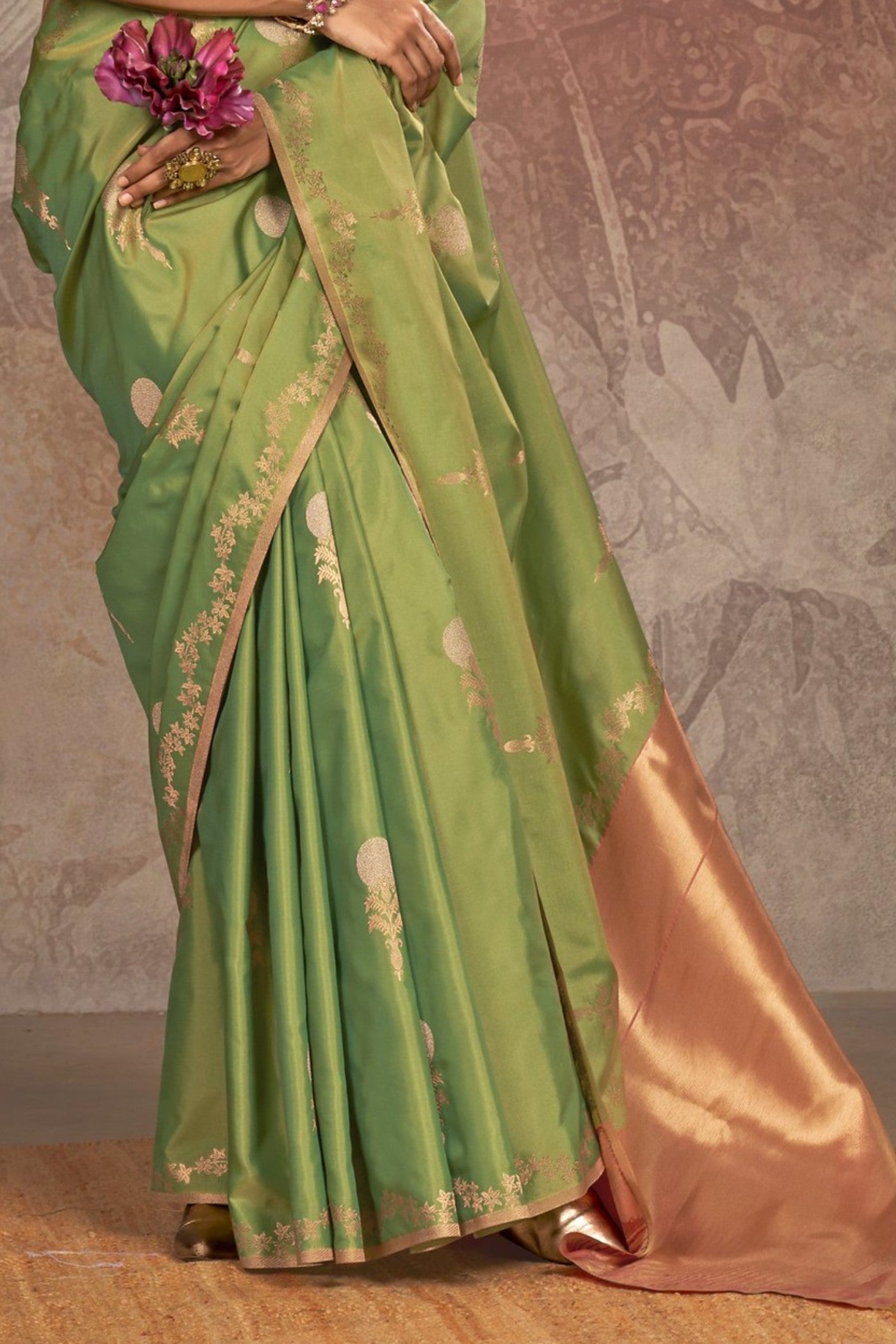 Buy MySilkLove Slimy Green Two Tone Banarasi Handloom Saree Online