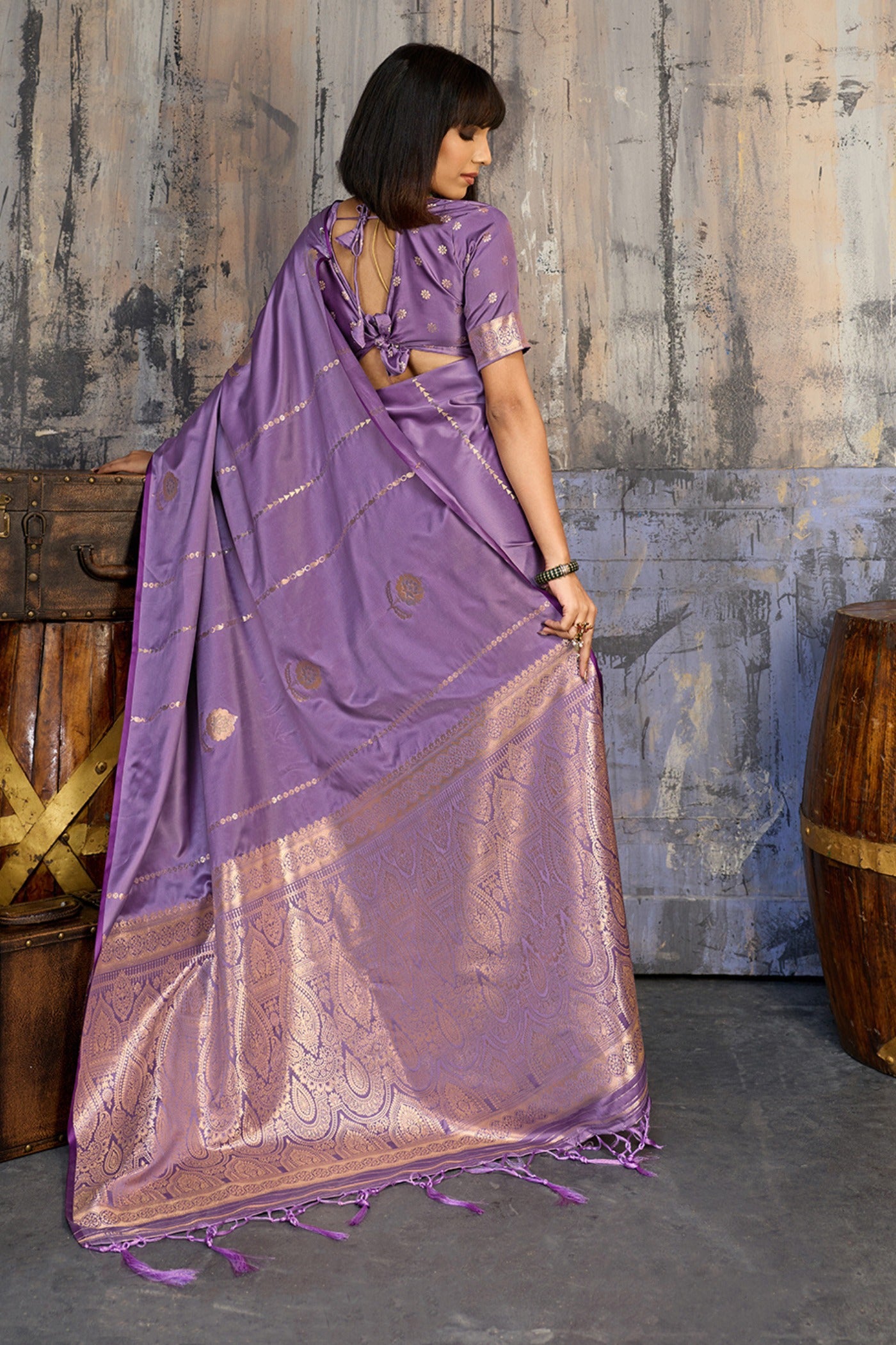 Buy MySilkLove Wisdom Purple Handloom Satin Silk Saree Online