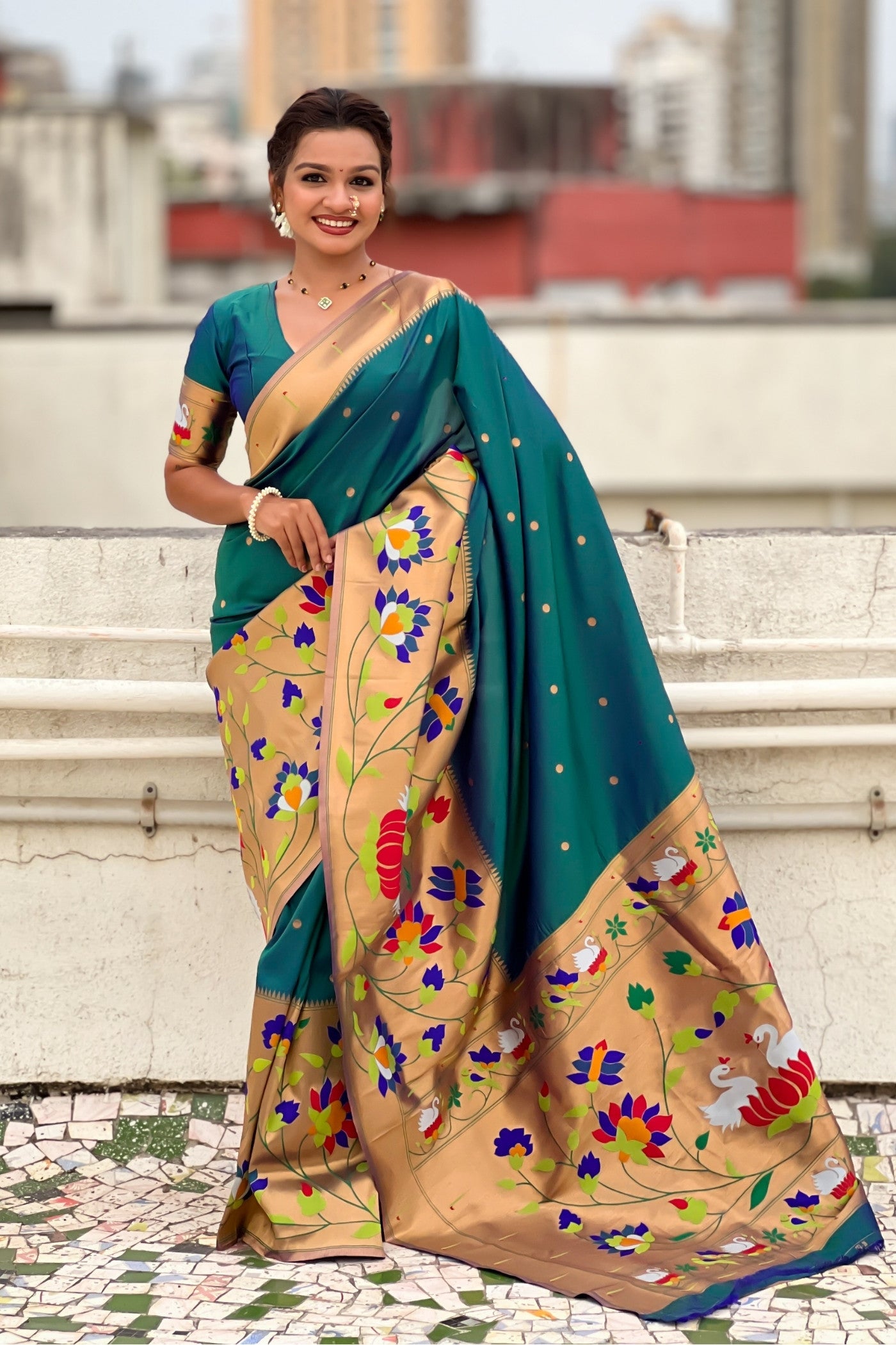 Buy MySilkLove Mint Green Woven Paithani Saree Online