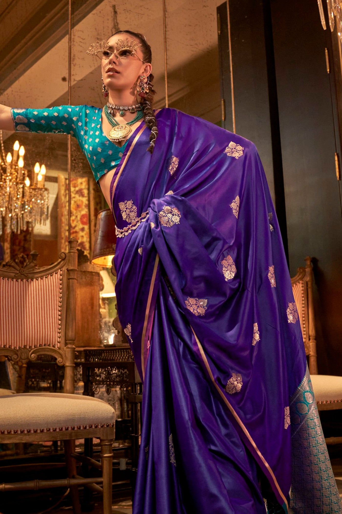 Buy MySilkLove Tolopea Purple Banarasi Satin Saree Online