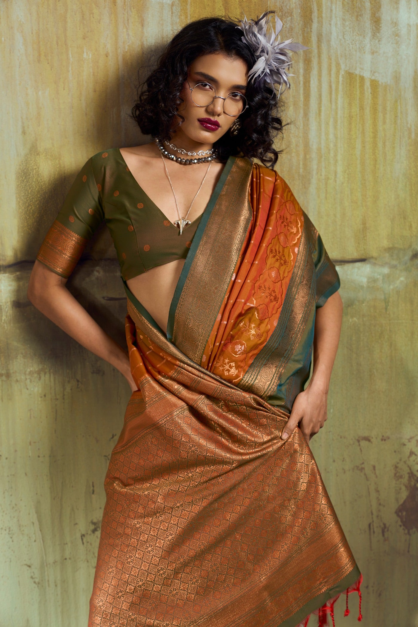 Buy MySilkLove Coral Orange Pochampally Handloom Saree Online