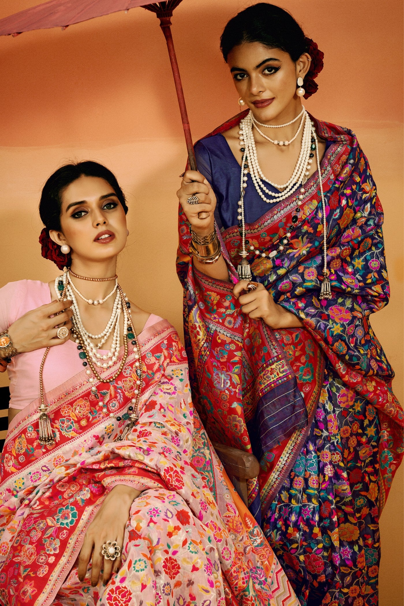 Buy MySilkLove Navy Blue Kashmiri Handloom Jamewar Saree Online