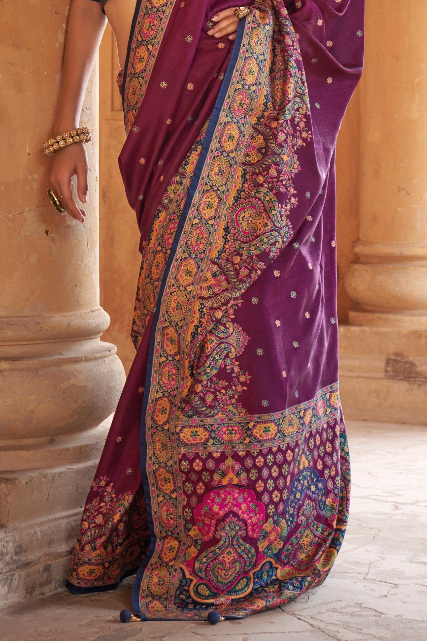 Buy MySilkLove Grape Purple Printed Banarasi Saree Online