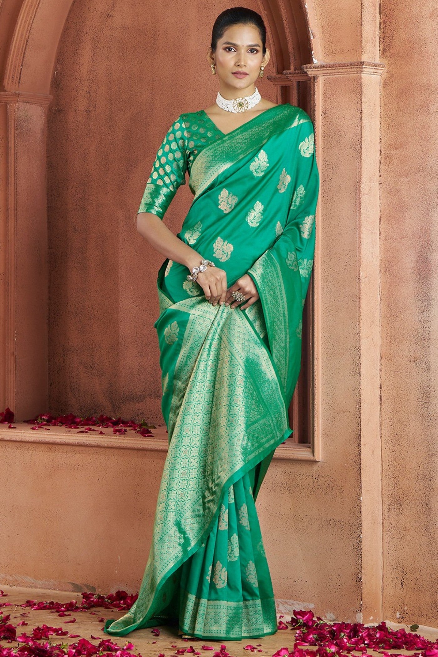 MySilkLove Forest Green Woven Banarasi Saree