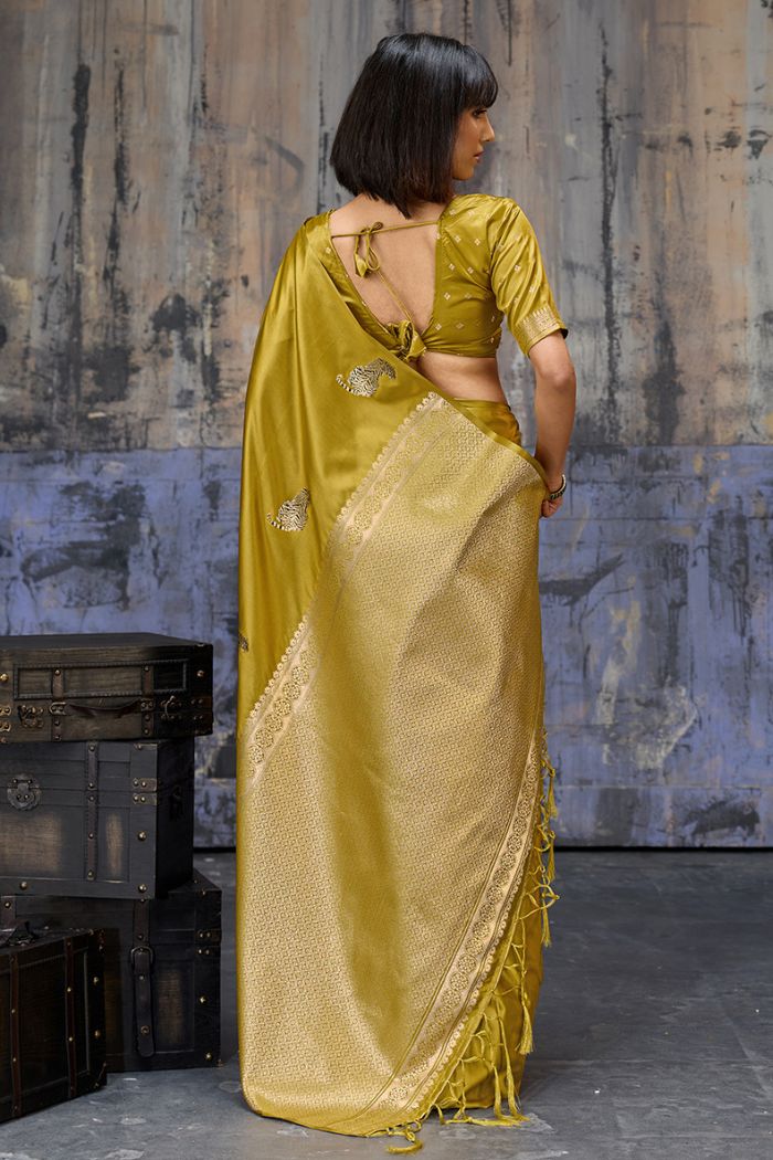 Buy MySilkLove Honey Yellow Handloom Satin Soft Silk Saree Online