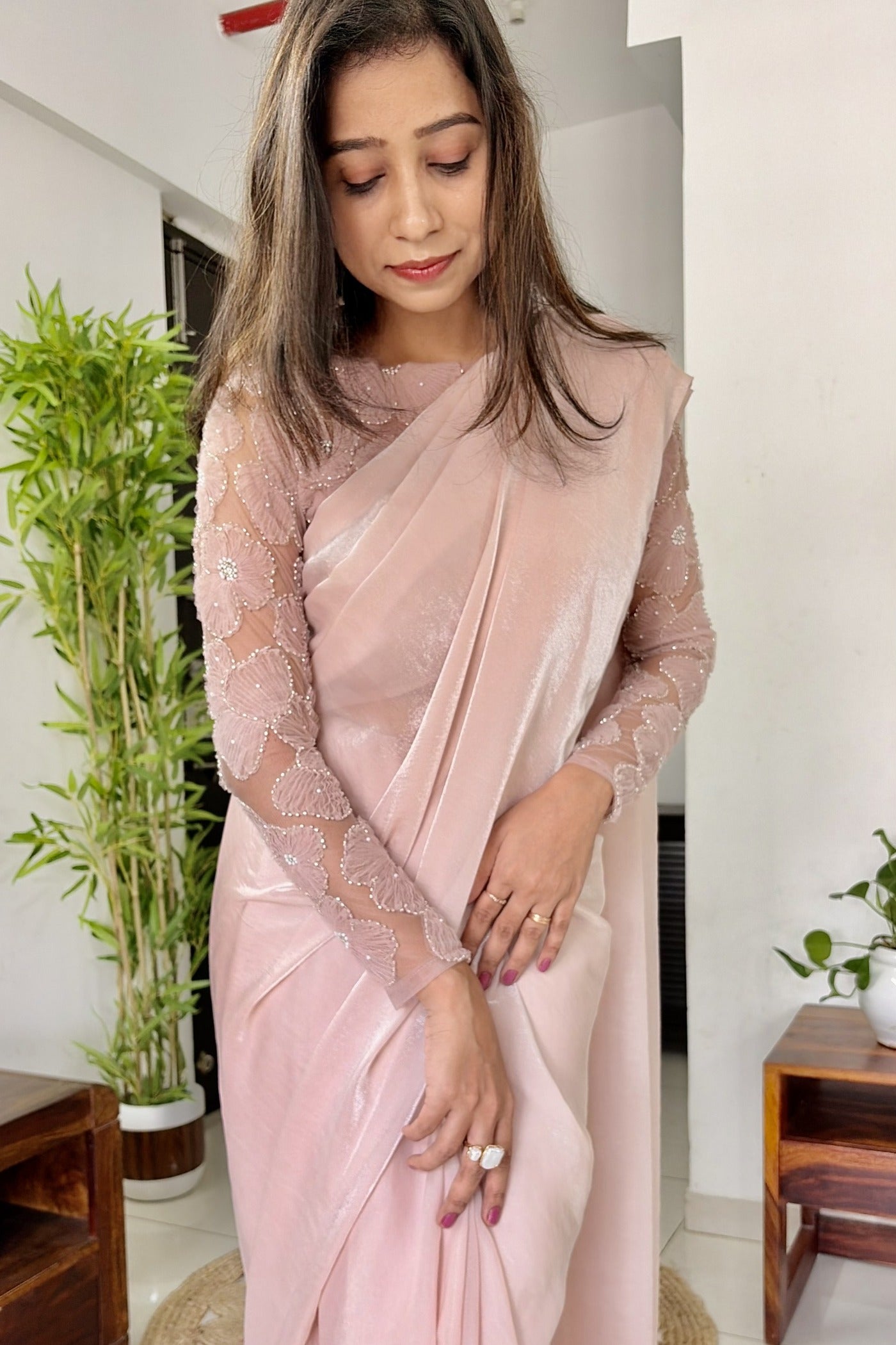 Buy MySilkLove Diamond Pink Designer Partywear Saree with Floral Blouse Online