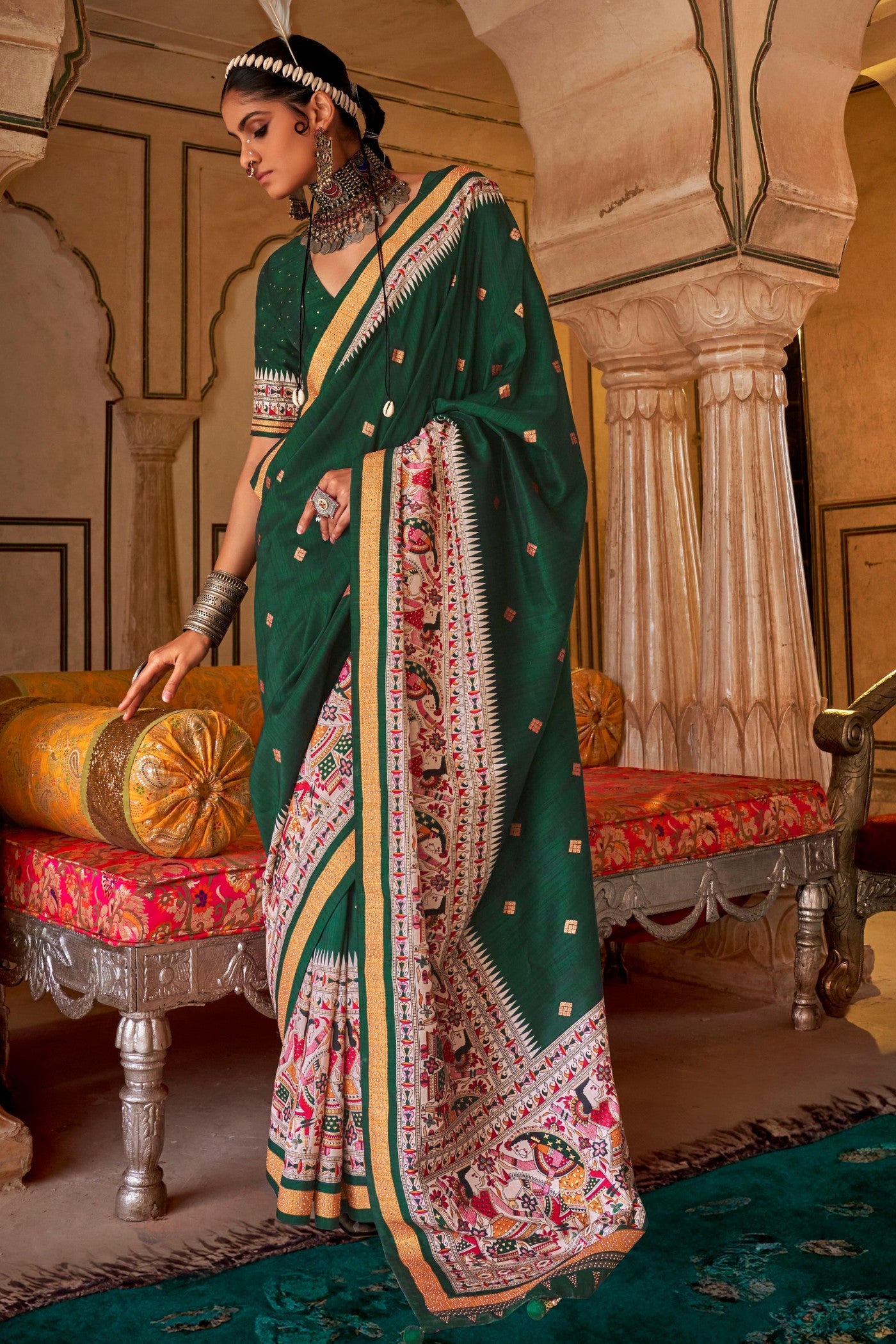 Buy MySilkLove Oxalis Green Printed Patola Saree Online