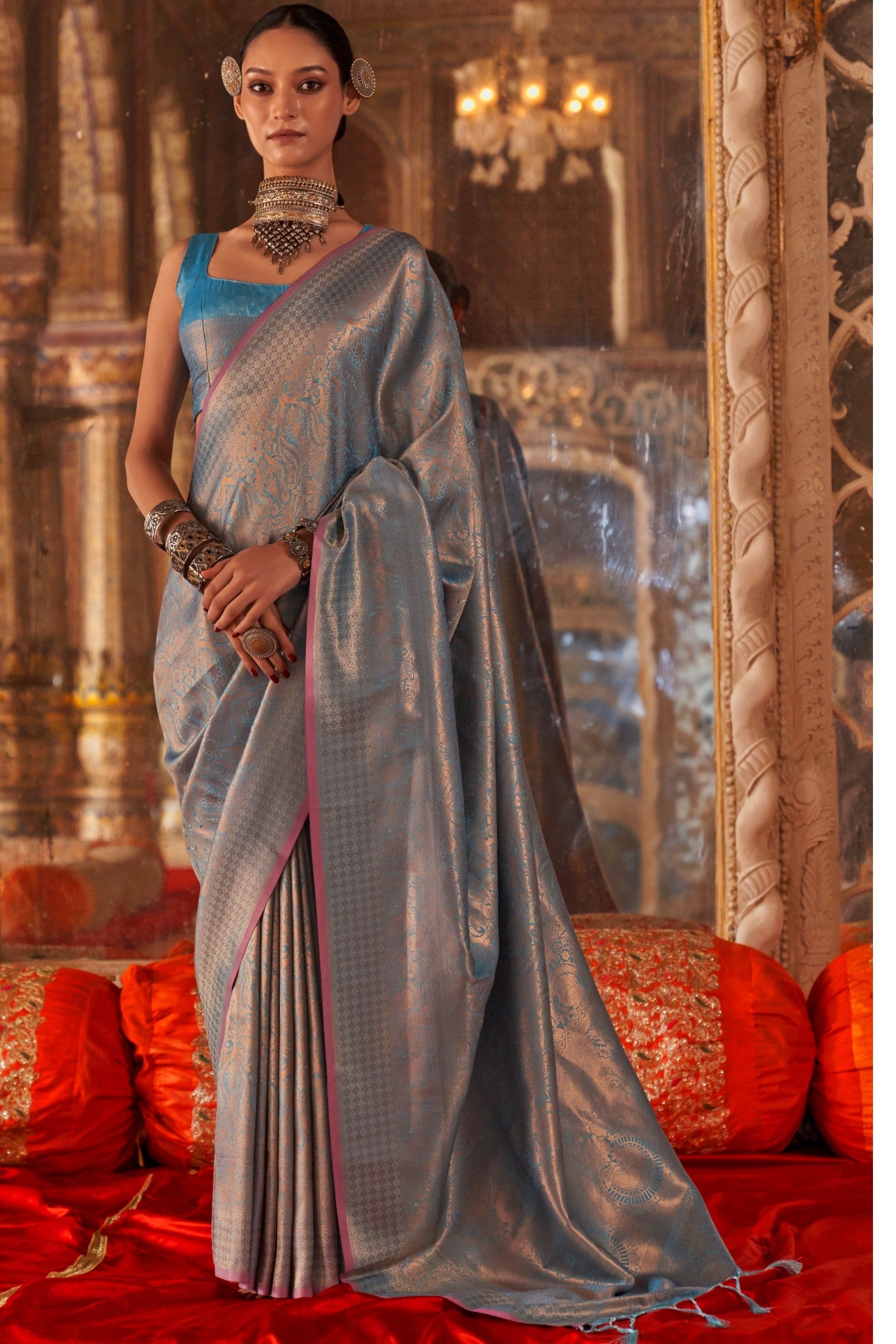 Buy MySilkLove Cubs Blue Handloom Kanjivaram Saree Online