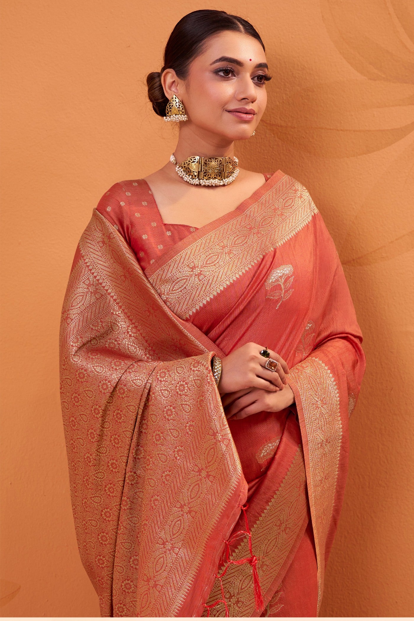 Buy MySilkLove Yam Orange Tussar Handloom Silk Saree Online