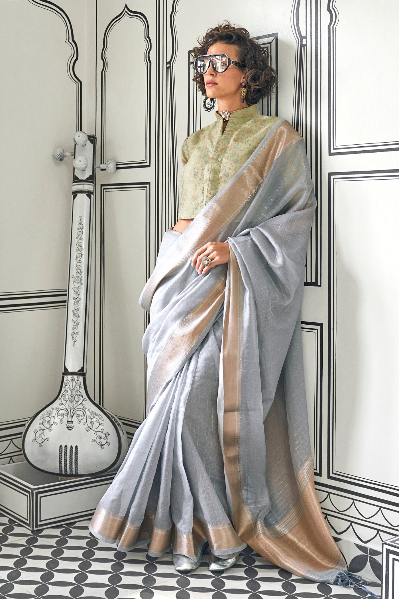 MySilkLove Manatee Grey Chiffon Handloom Saree