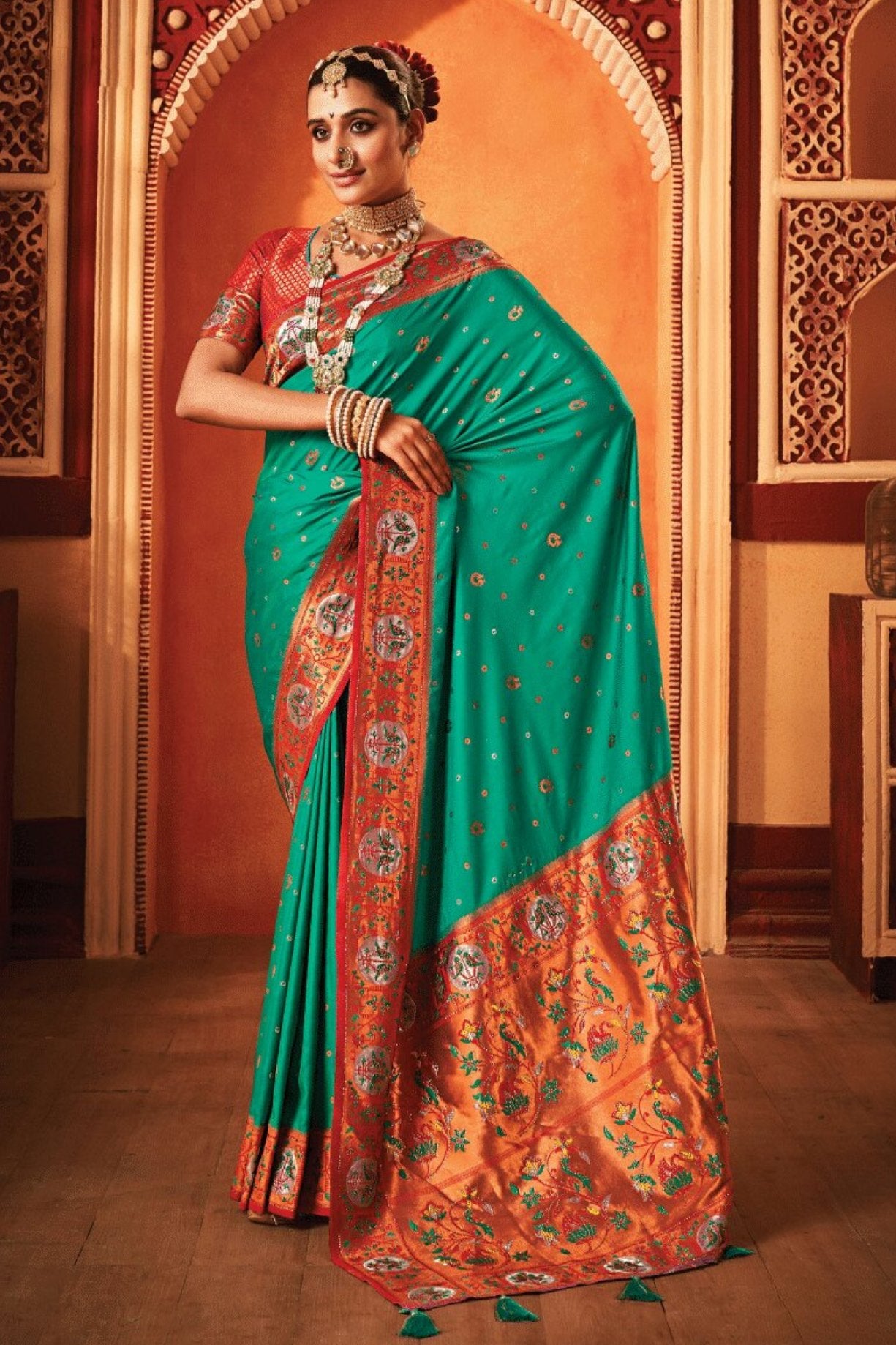 Buy MySilkLove Jungle Green Woven Paithani Saree Online