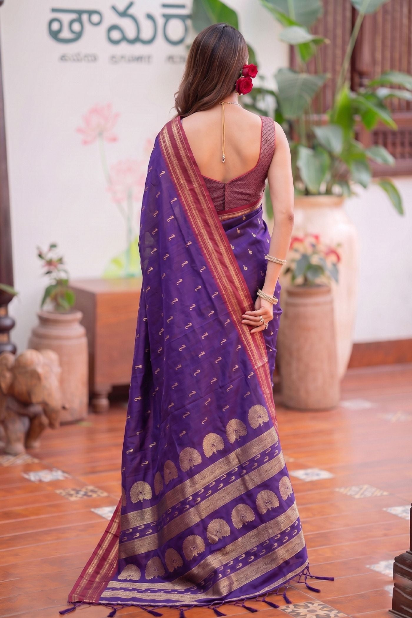 Buy MySilkLove Wisteria Purple Banarasi Woven Soft Silk Saree Online
