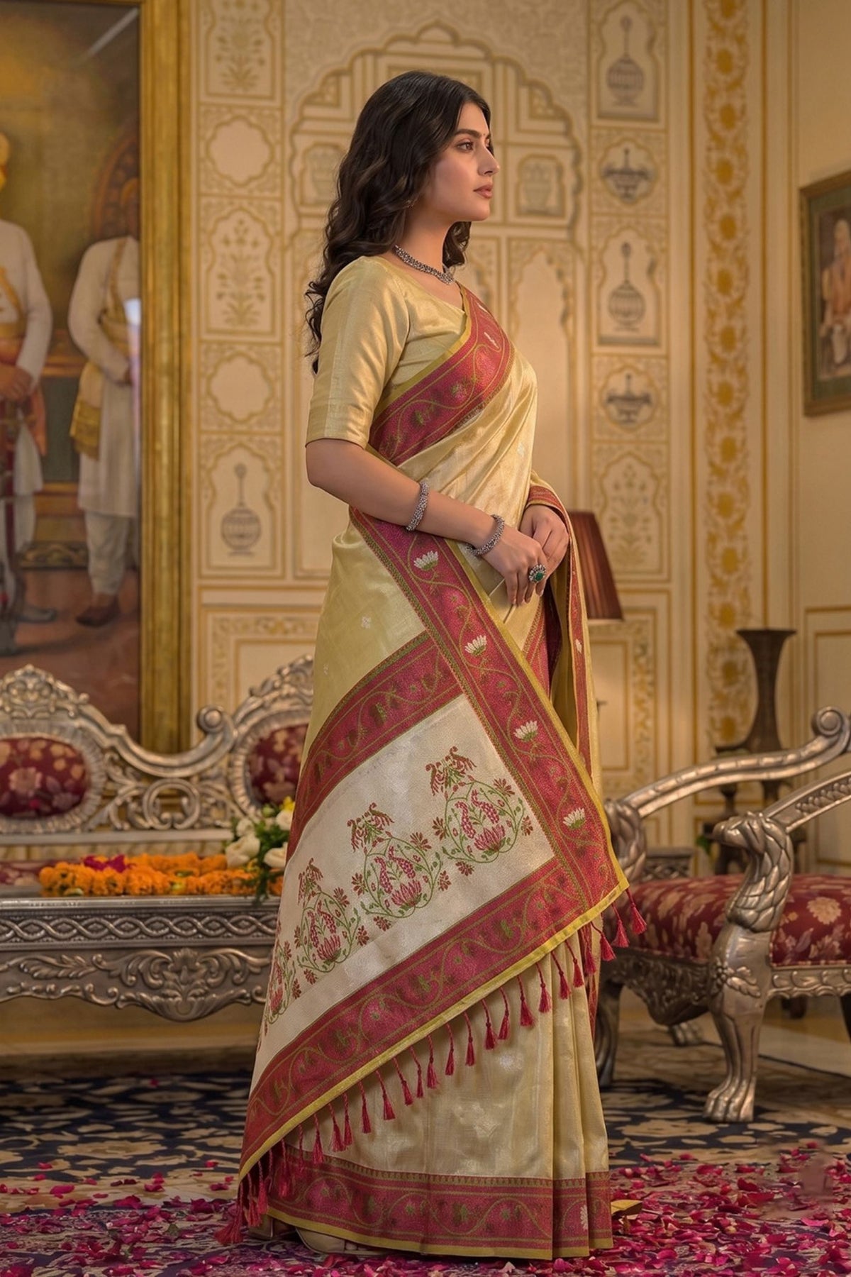 Buy MySilkLove Desert Sand Woven Tissue Silk Saree Online