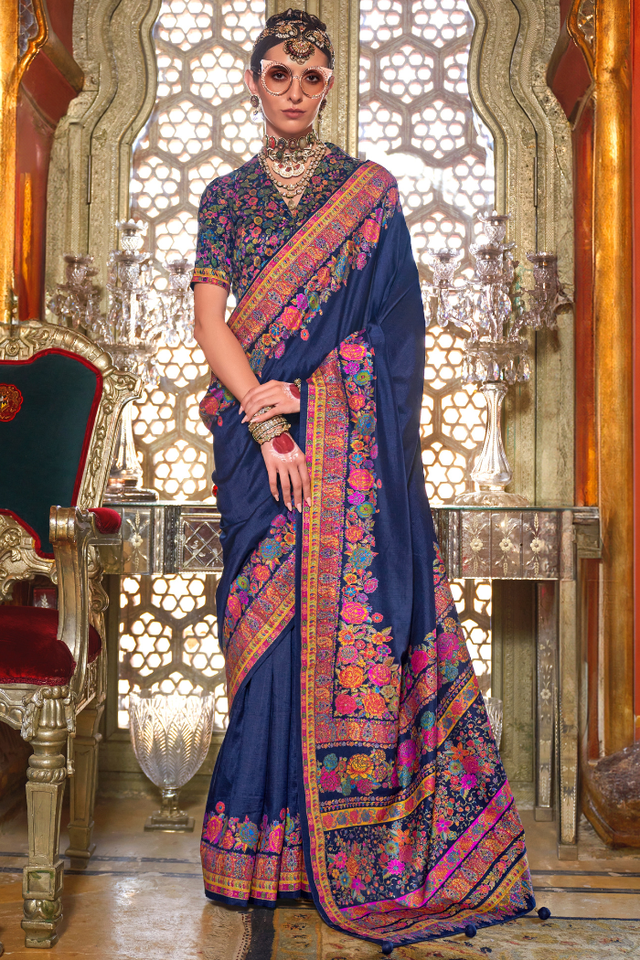 Buy MySilkLove Pearl Blue Printed Banarasi Saree Online