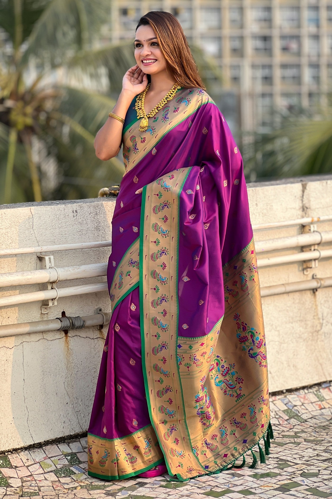 Buy MySilkLove Midnight Pearl Purple Lotus Paithani Saree Online