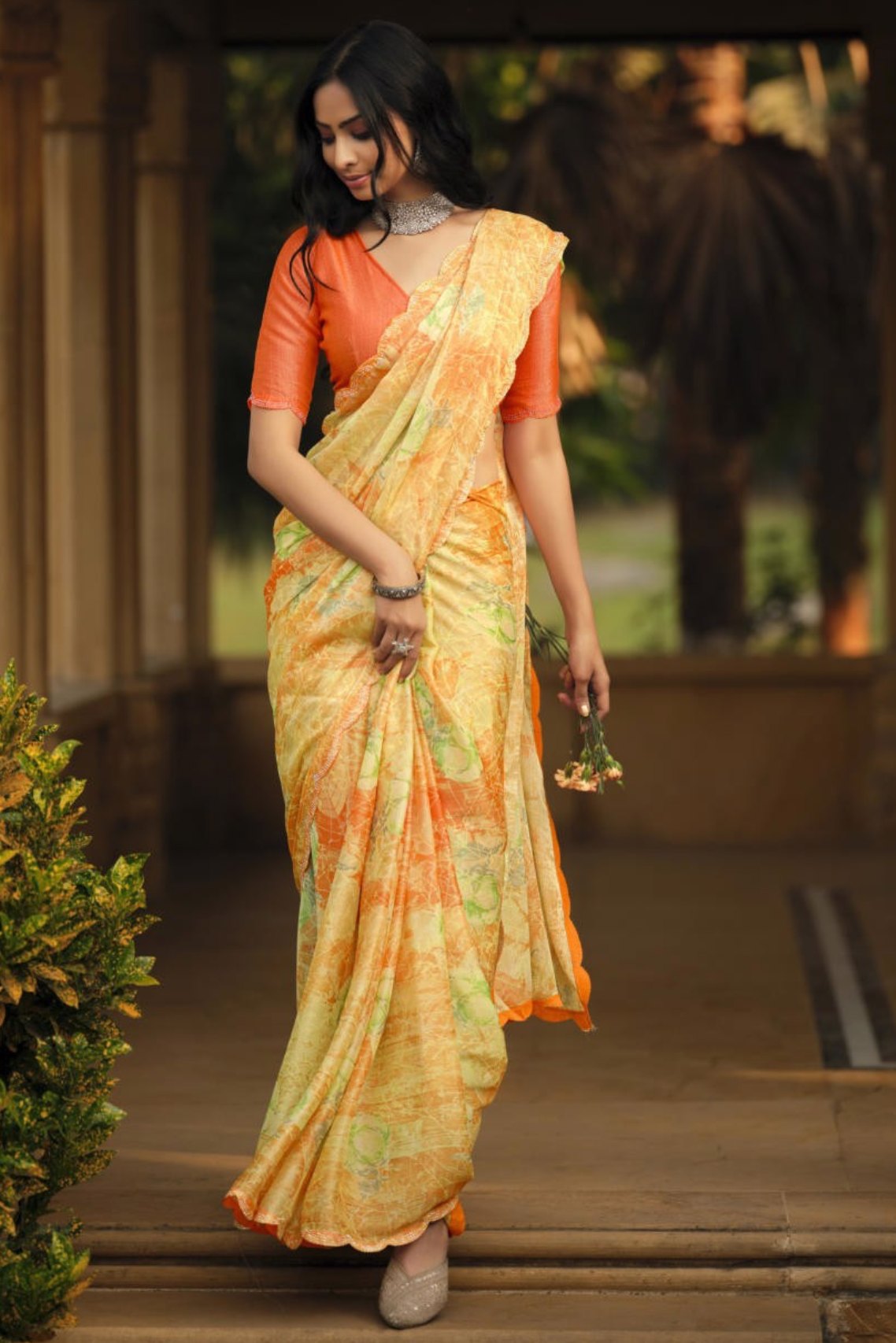 Buy MySilkLove Zest Yellow Barasso Printed Saree Online