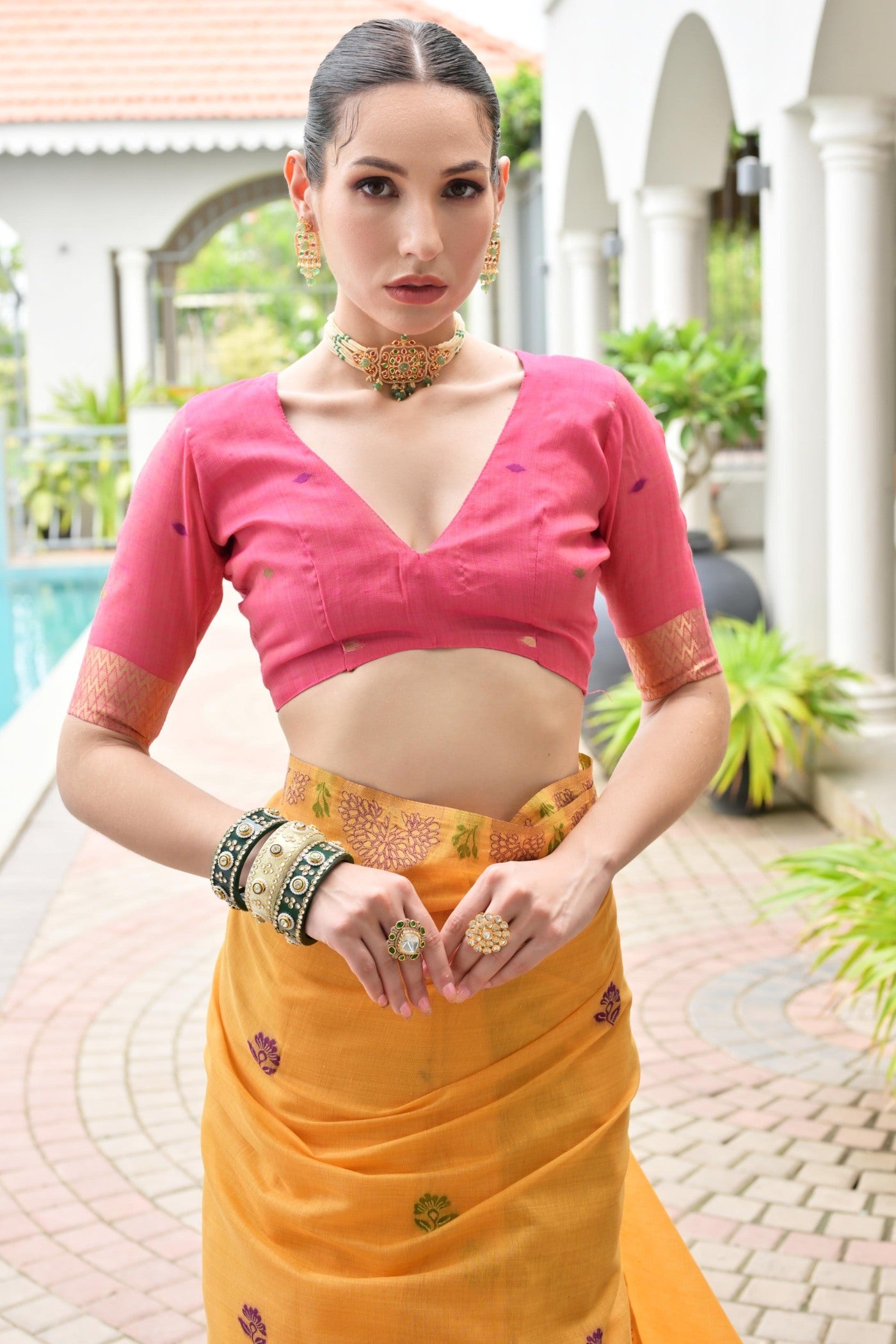 Buy MySilkLove Turmeric Yellow Woven Muga Cotton Saree Online