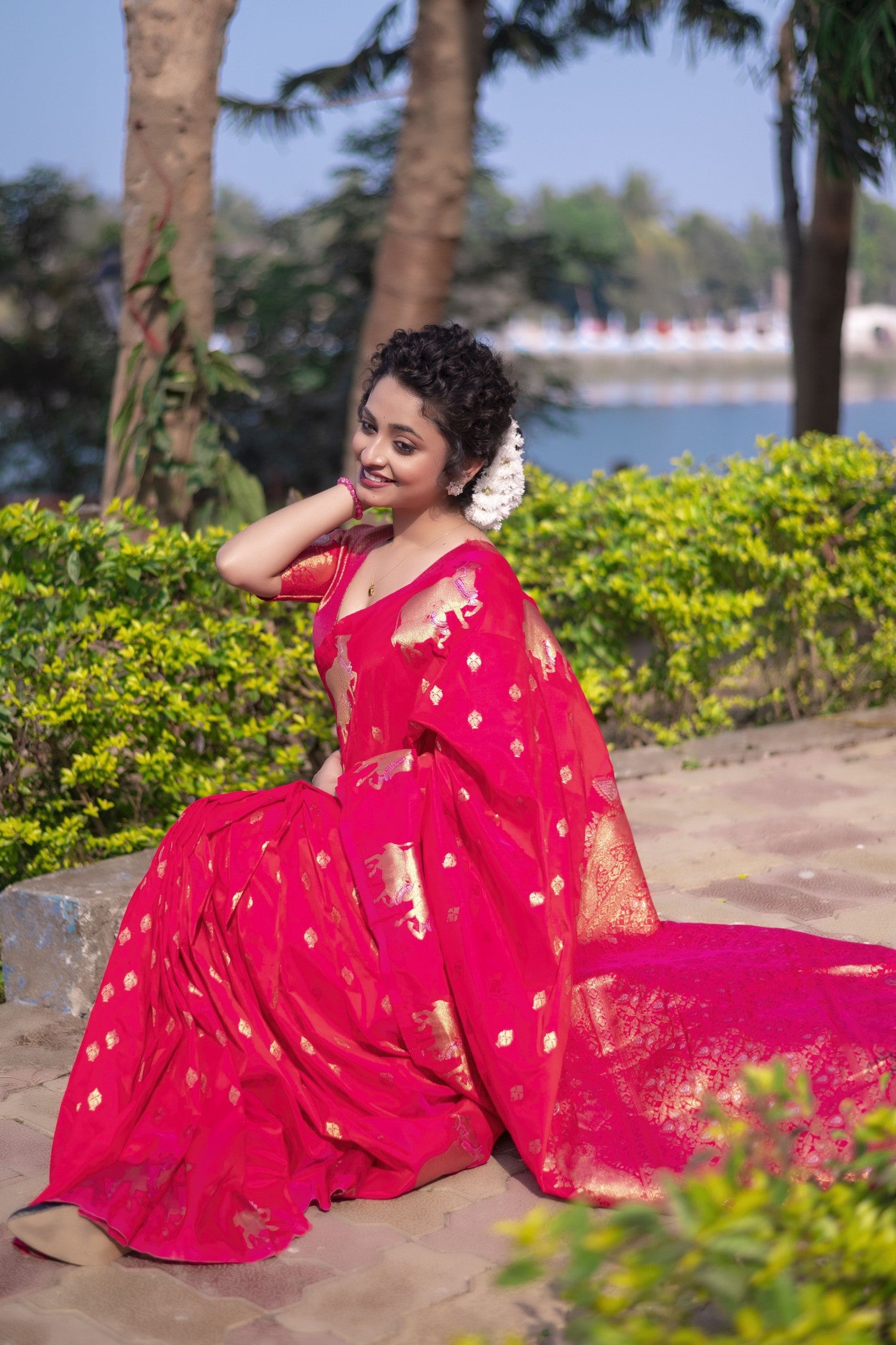 MySilkLove Hot Pink Woven Banarasi Saree