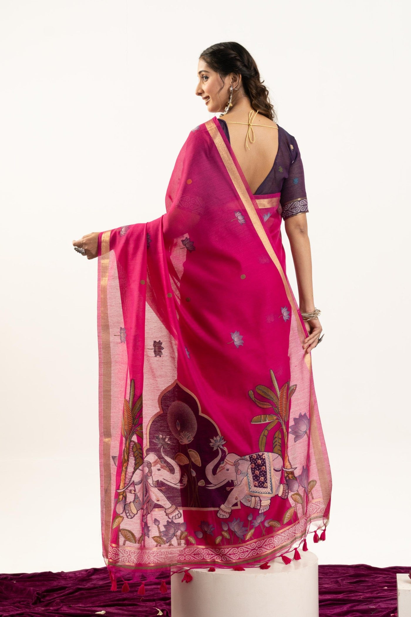 Buy MySilkLove Cherry Pink Woven Soft Muga Cotton Saree Online