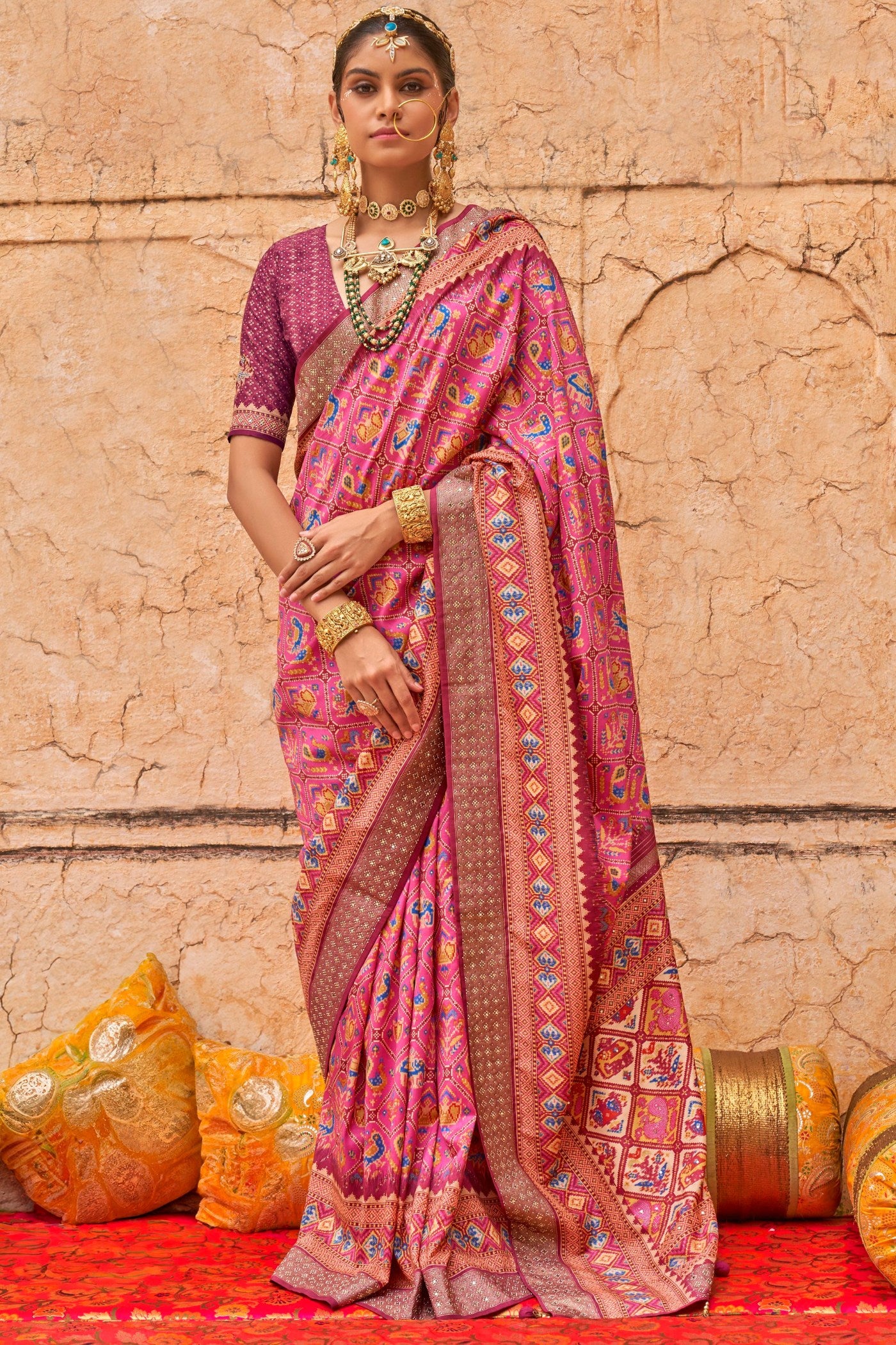 Buy MySilkLove Lotus Pink Printed Patola Saree Online