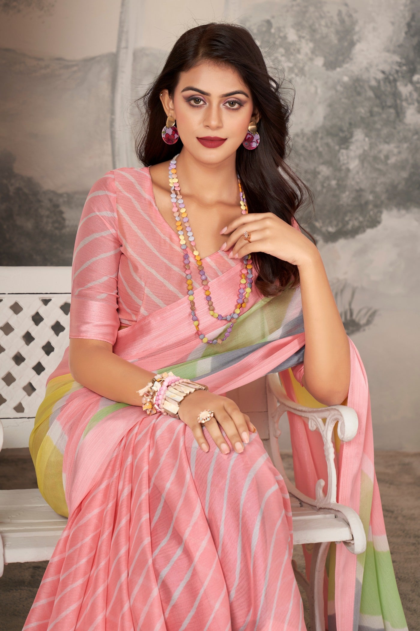 Buy MySilkLove Shilo Pink Printed Satin Silk Saree Online