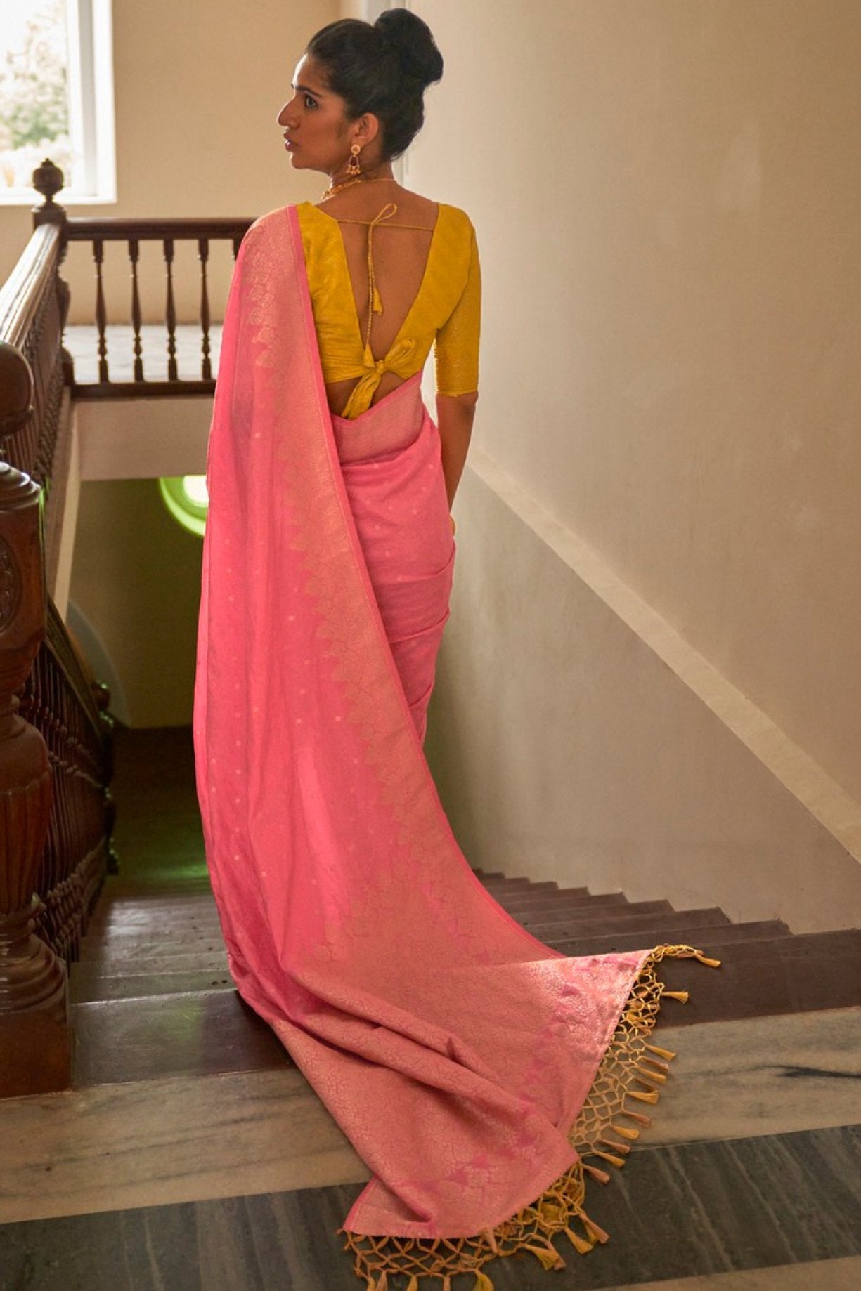 Buy MySilkLove Froly Pink Zari Woven Banarasi Saree Online