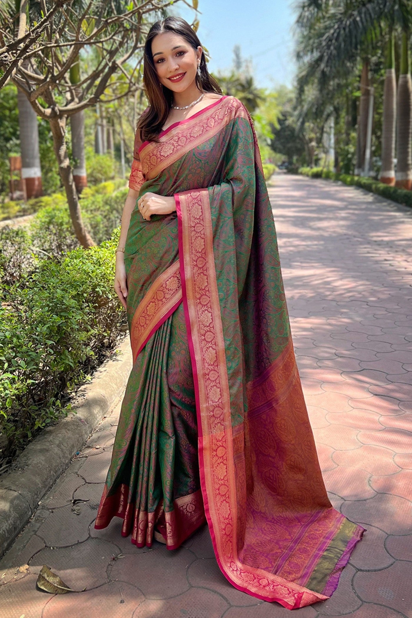 Buy MySilkLove Hemlock Green Woven Banarasi Saree Online