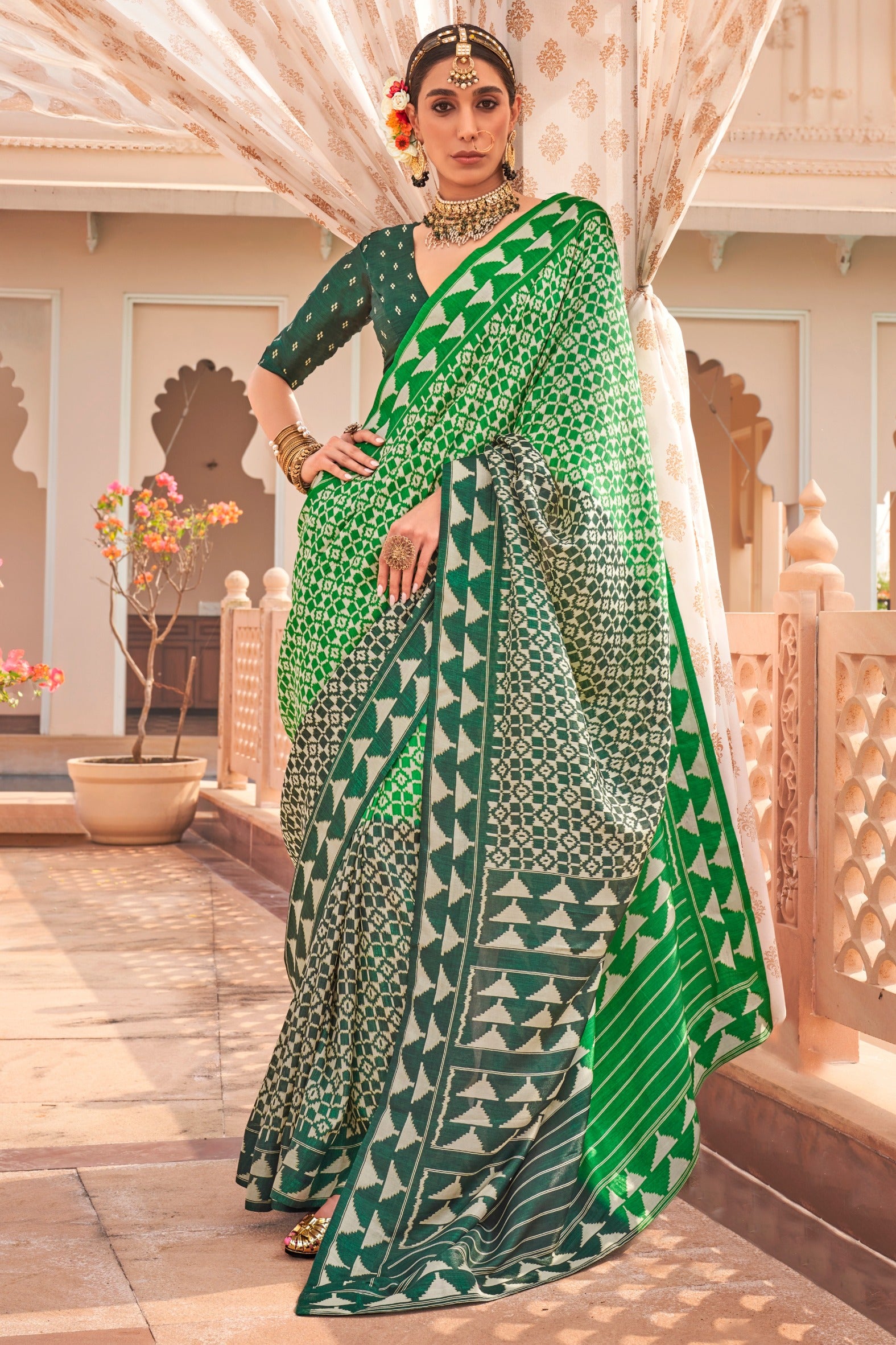 Buy MySilkLove Muted Green Printed Patola Saree Online