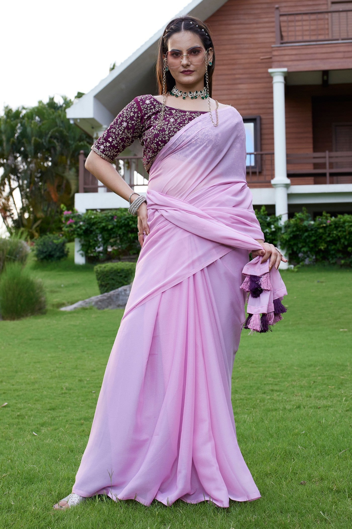 Buy MySilkLove Blossom Pink Georgette Saree Online