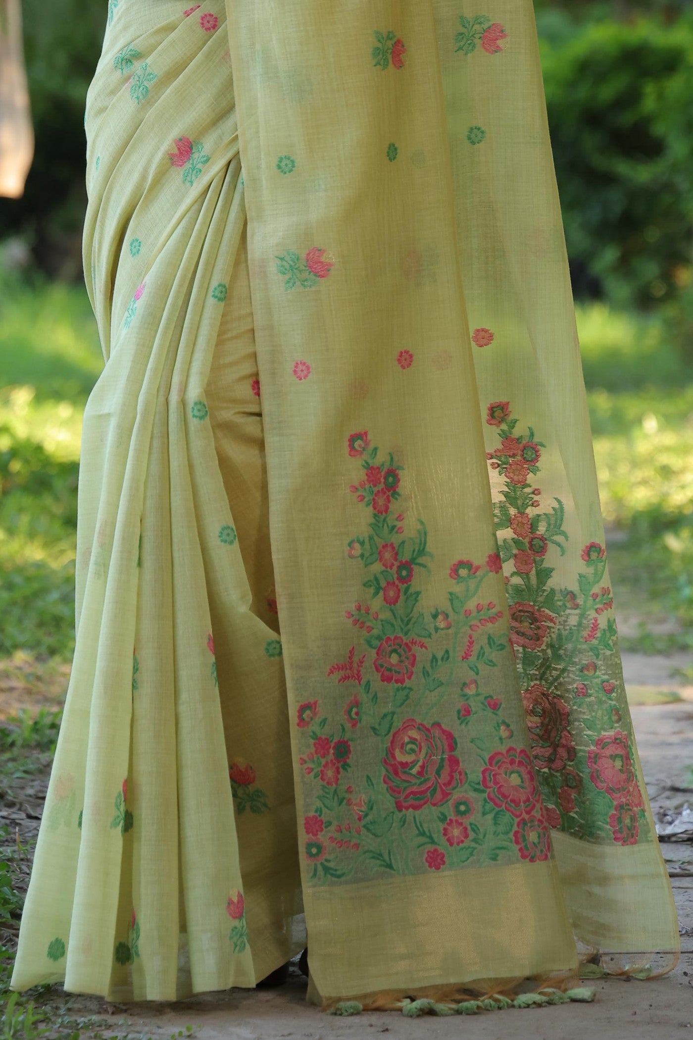 Buy MySilkLove Primrose Green Muga Cotton Saree Online