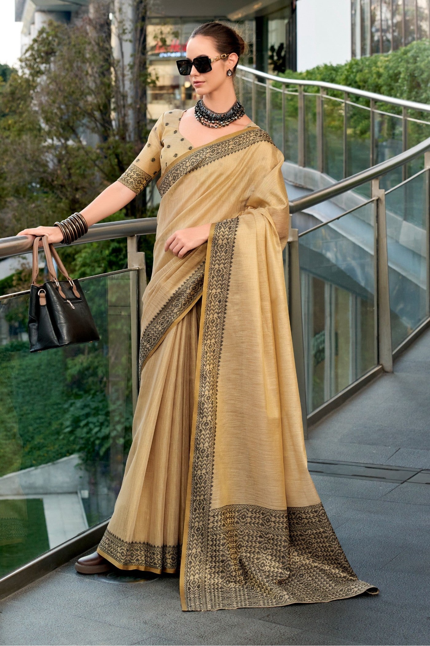 Buy MySilkLove Clay Cream Linen Tissue Silk Saree Online