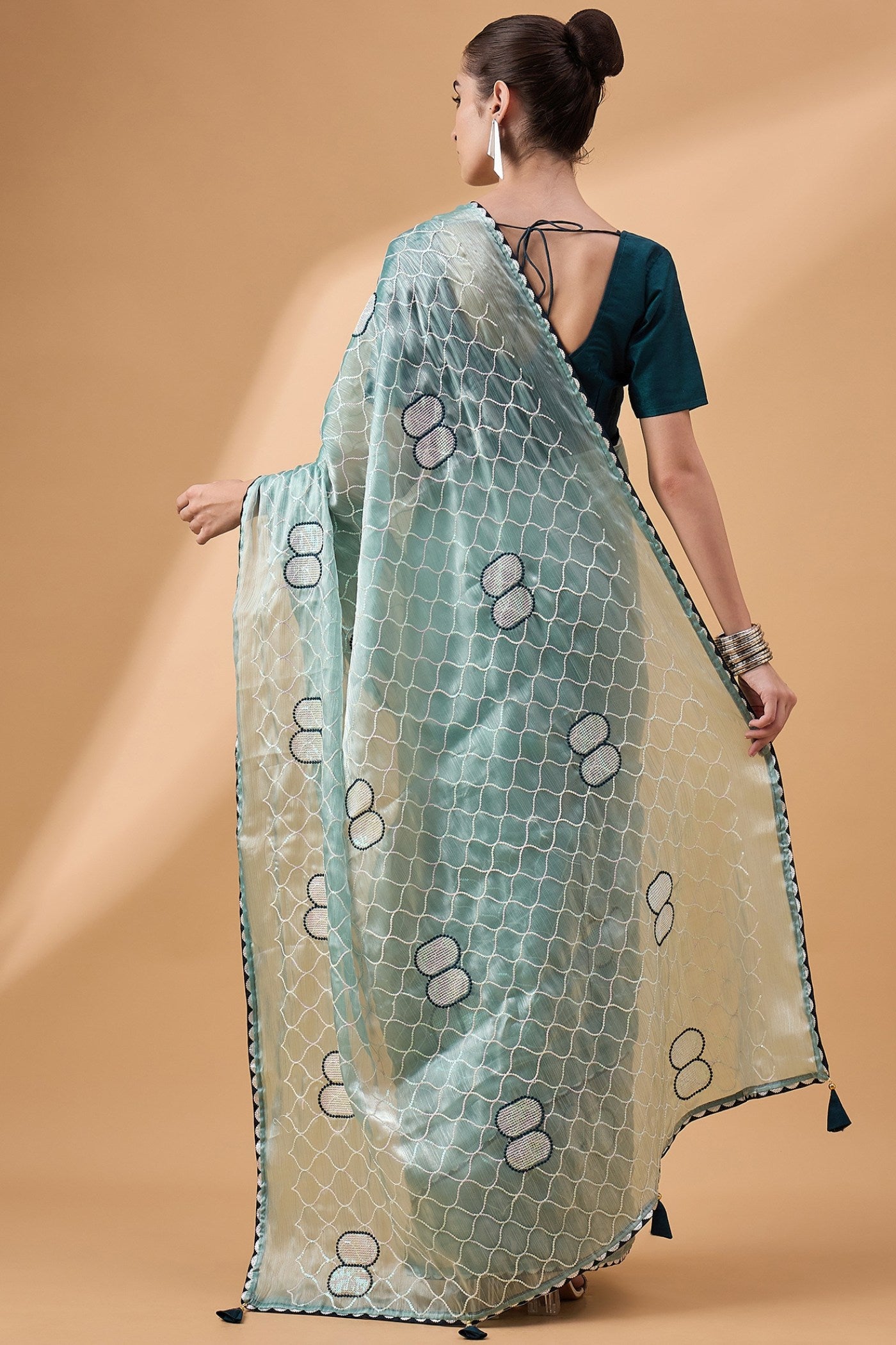 Buy MySilkLove Cutty Sark Green Organza Partywear Saree Online