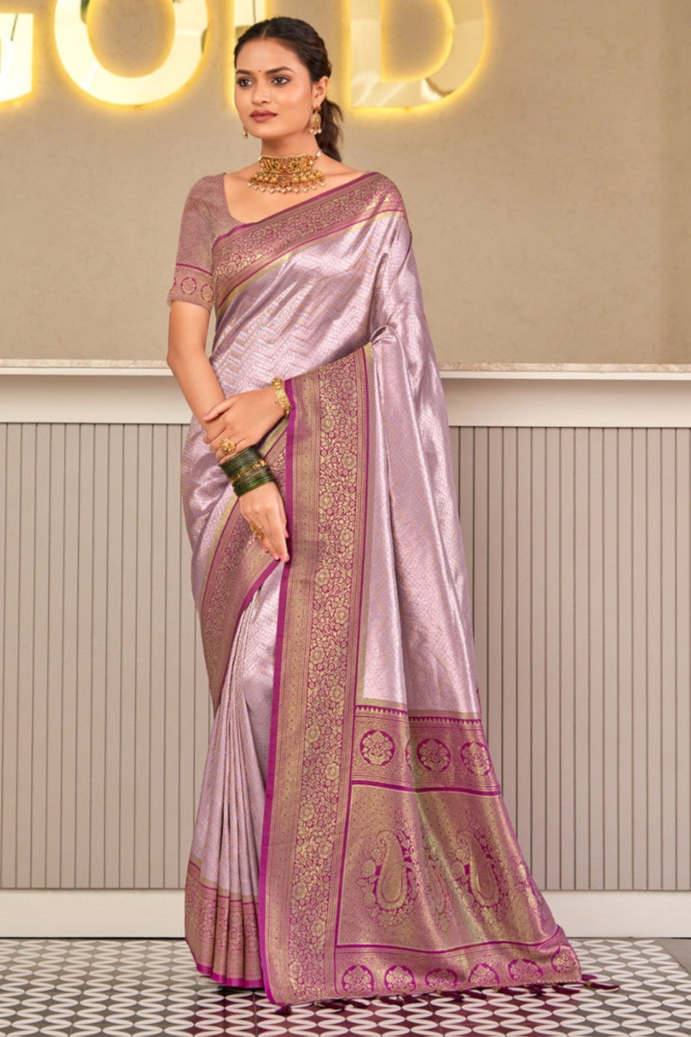 Buy MySilkLove Bush Purple Zari Woven Kanjivaram Saree Online