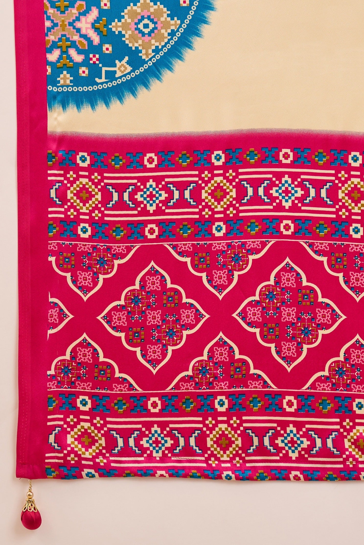 Buy MySilkLove Dutch Cream and Pink Modal Ajrakh Printed Silk Saree Online