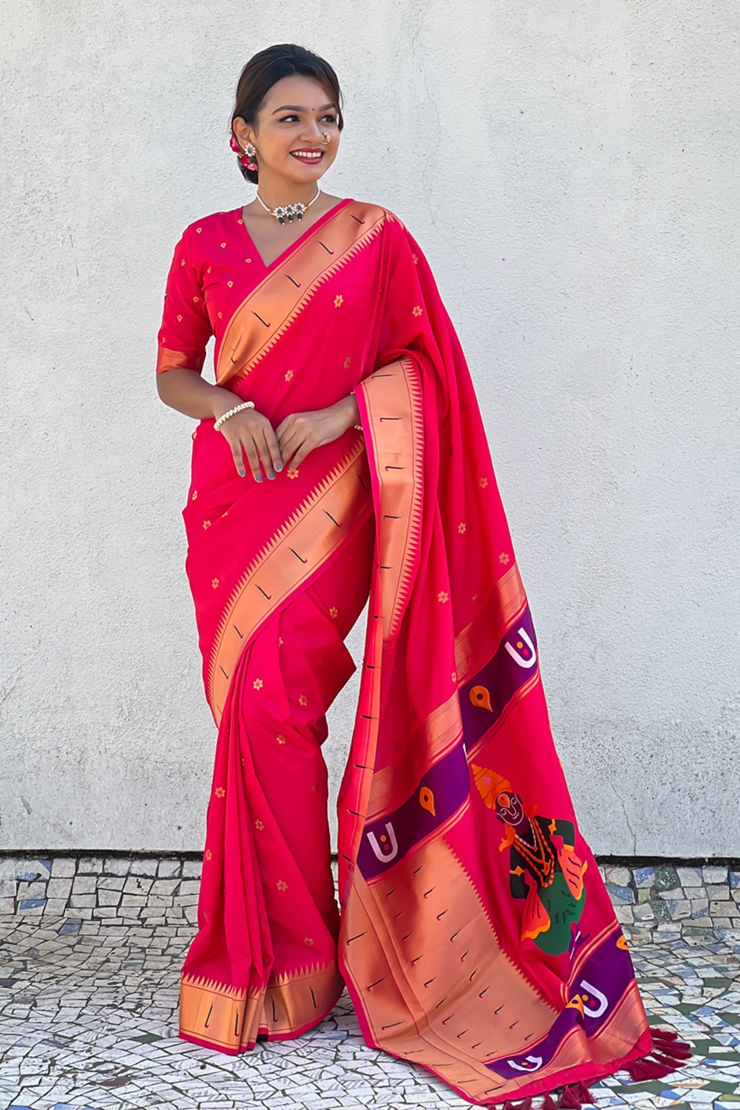 Buy MySilkLove Fire Rose Pink Woven Paithani Saree Online