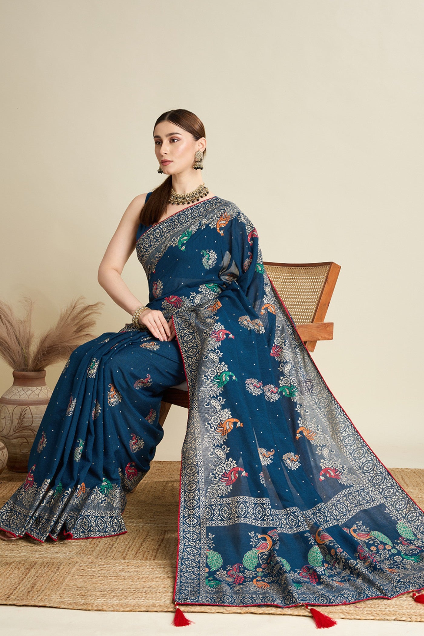 Buy MySilkLove Savoy Blue Printed Chinon Saree Online