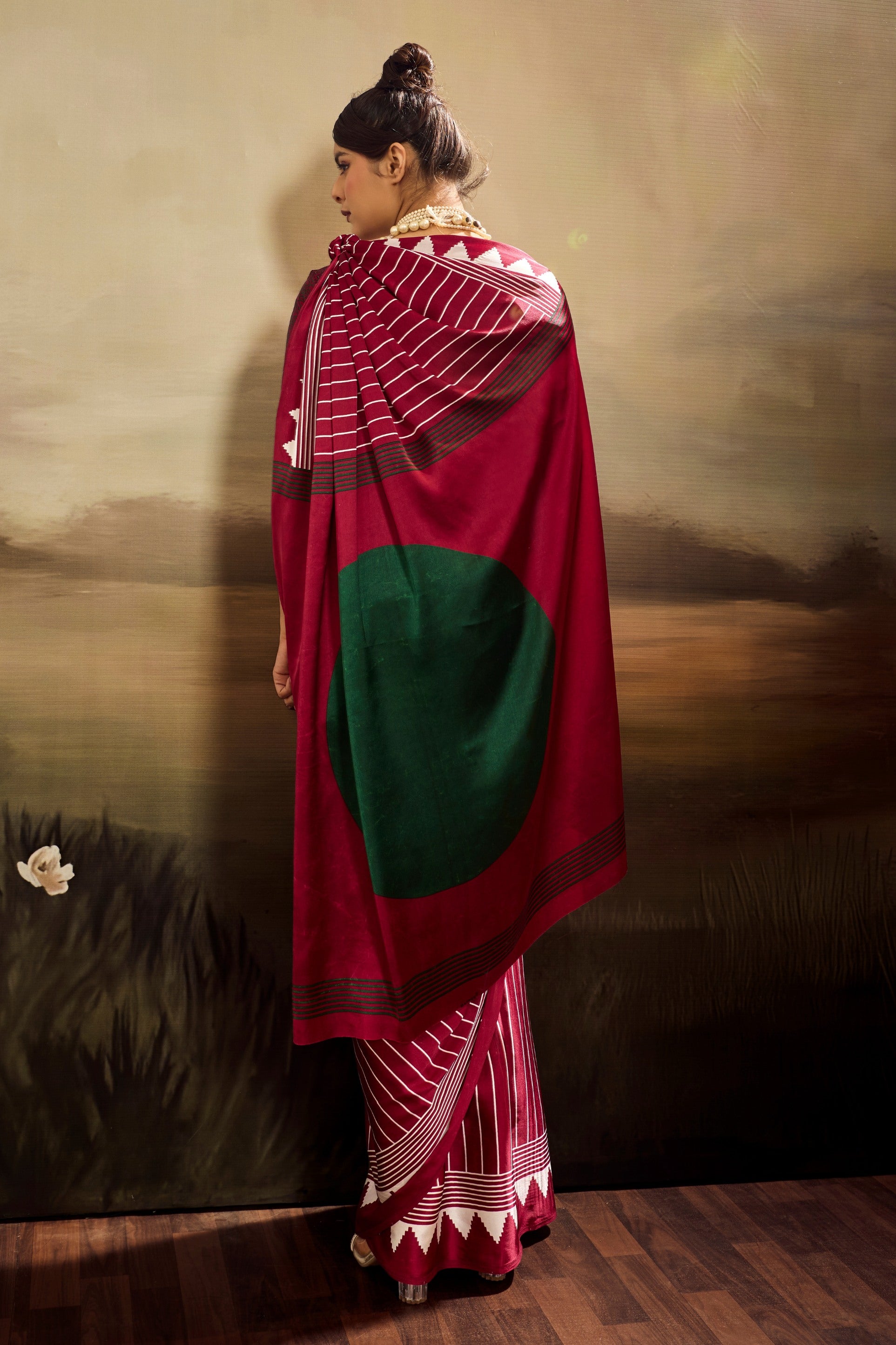 Buy MySilkLove Falun Red Ajrakh Printed Satin Crepe Silk Saree Online