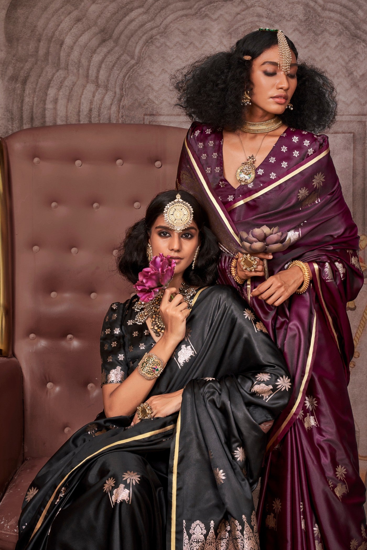 Buy MySilkLove Tuna Black Banarasi Pichwai Satin Saree Online