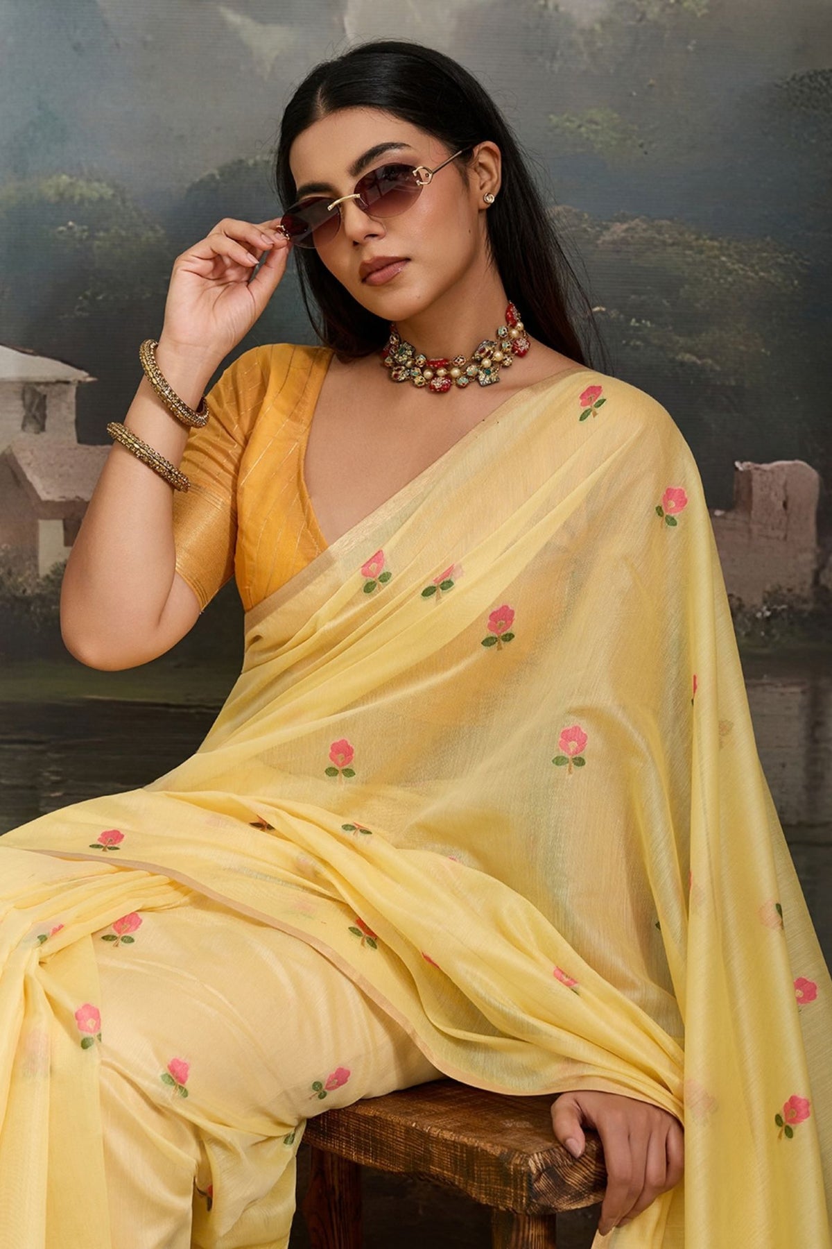 Buy MySilkLove Primrose Yellow Cotton Handloom Swan Saree Online